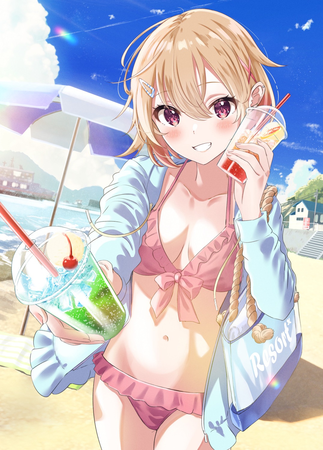 bikini cleavage open_shirt shiokazunoko swimsuits