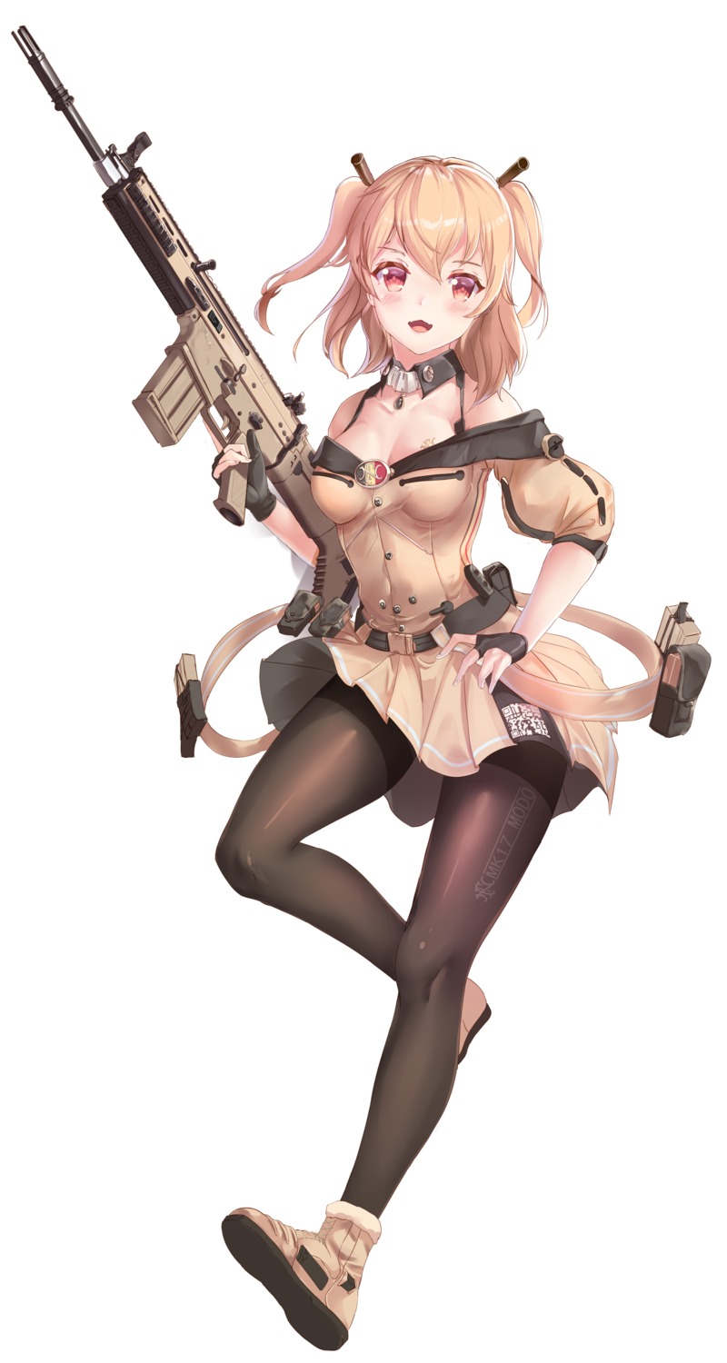 cleavage gun icefurs pantyhose skirt_lift tattoo