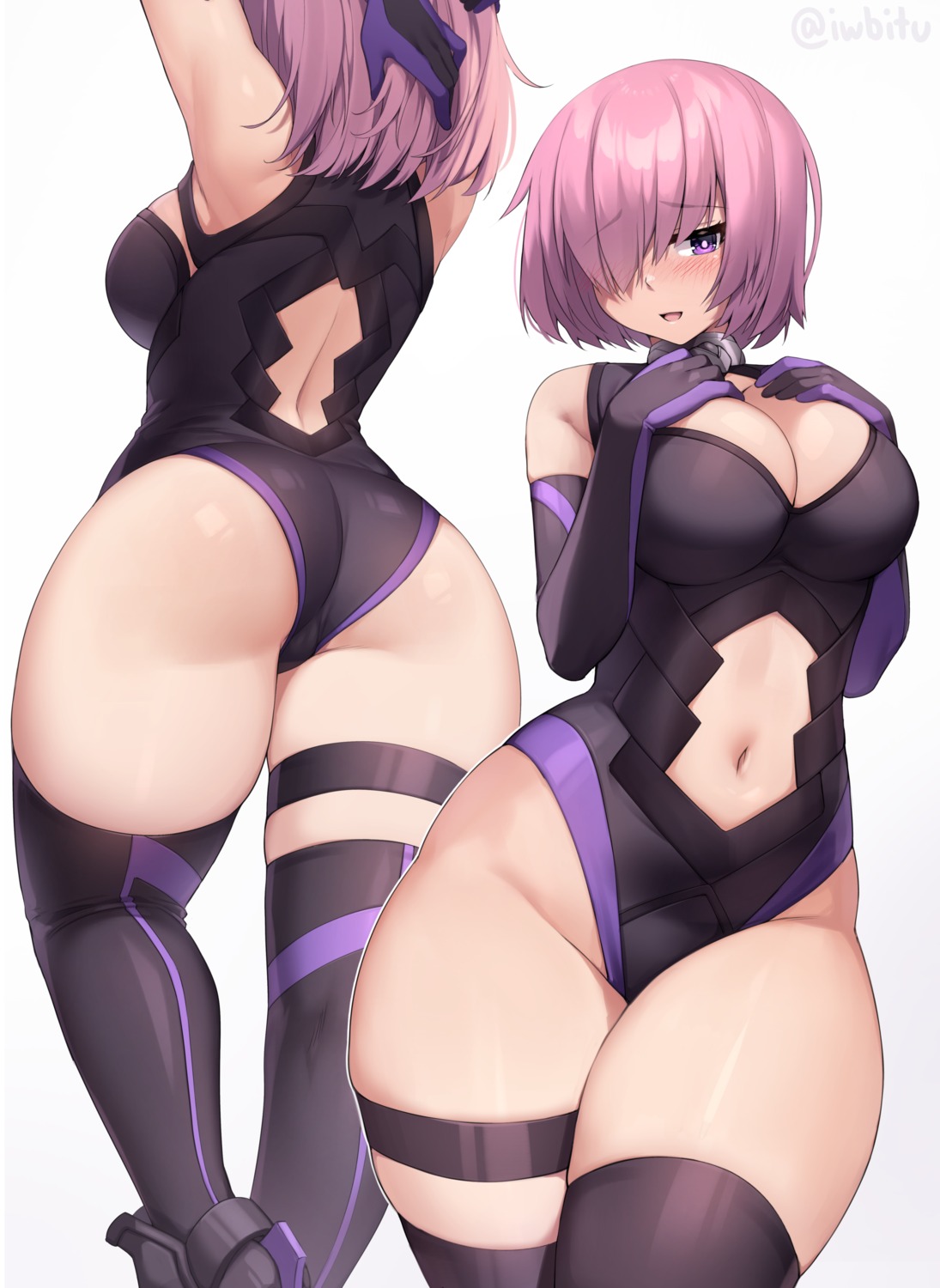 ass breast_hold cleavage fate/grand_order garter heels iwbitu-sa leotard mash_kyrielight thighhighs