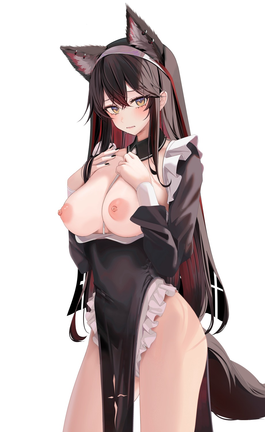 animal_ears arknights breasts nipples no_bra nopan nun ru_zhai tail texas_(arknights)