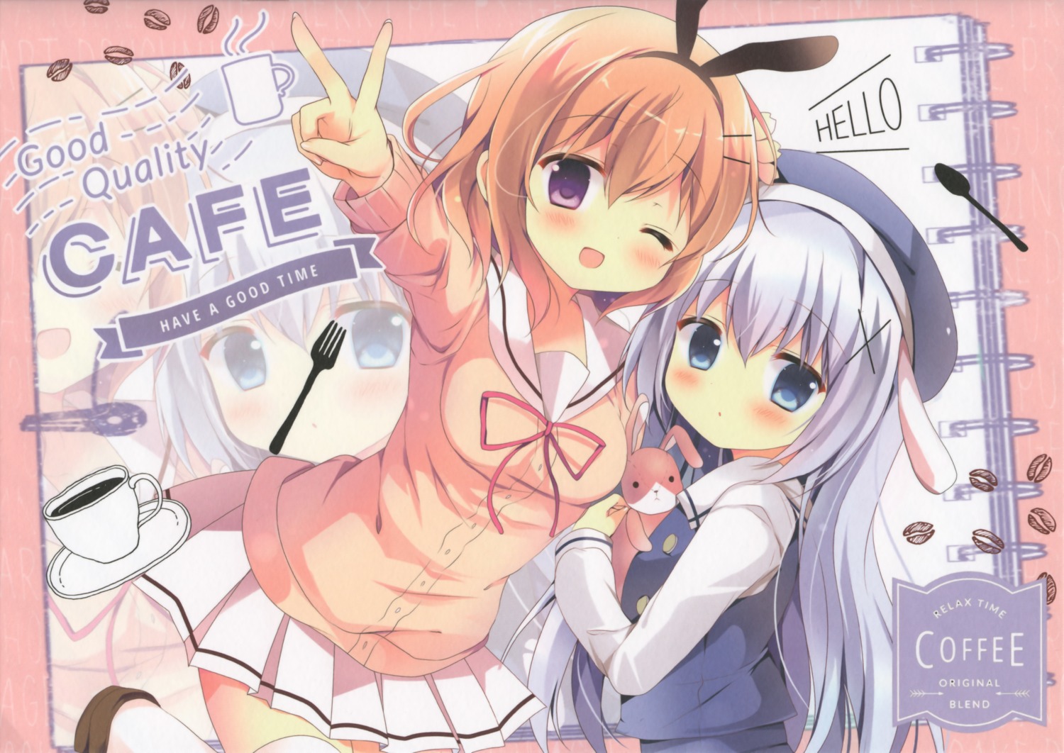 azumi_kazuki come_through gochuumon_wa_usagi_desu_ka? hoto_cocoa kafuu_chino seifuku sweater thighhighs