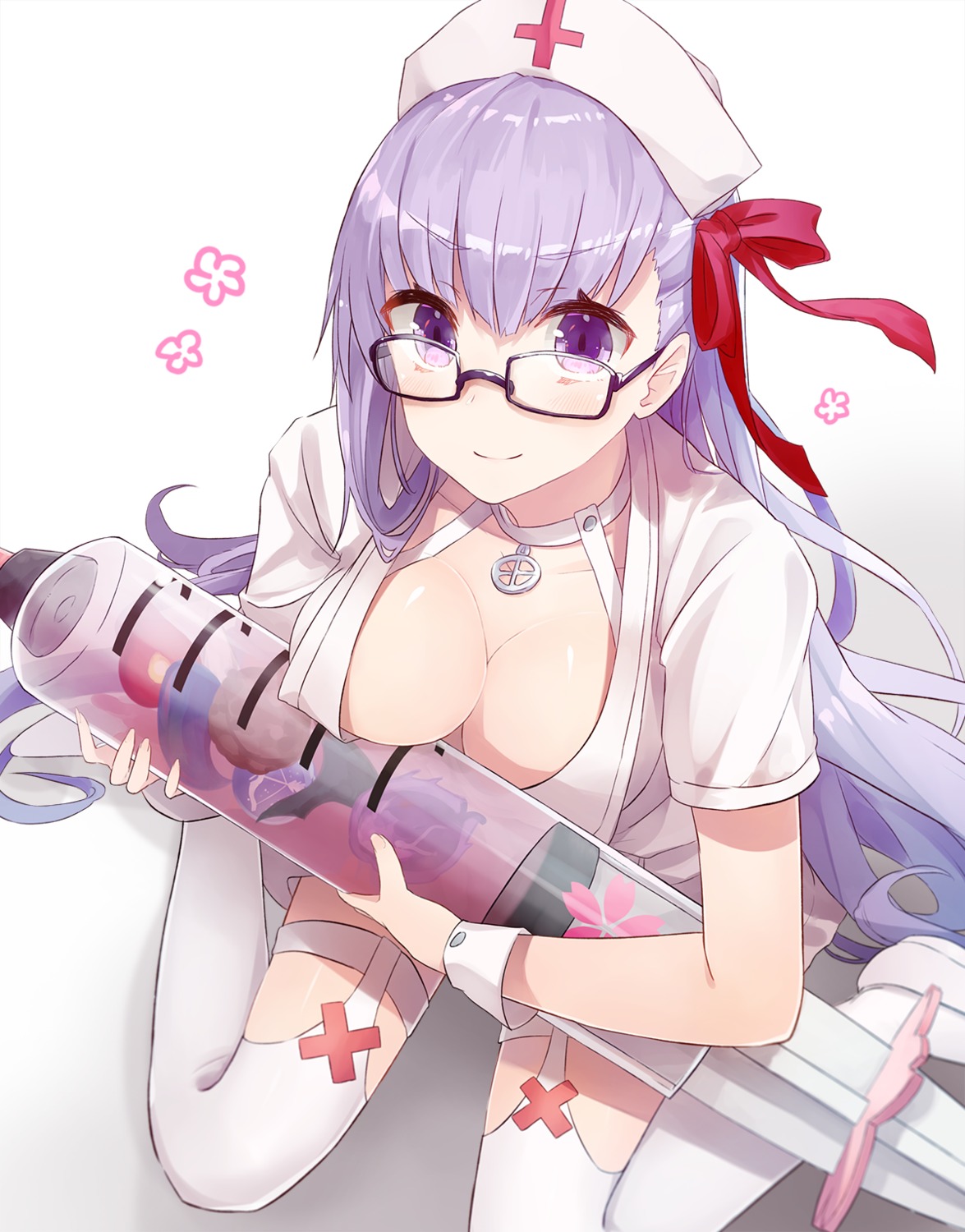 bb_(fate/extra_ccc) cleavage fate/extra fate/extra_ccc fate/grand_order fate/stay_night megane no_bra nuko_miruku nurse open_shirt stockings thighhighs