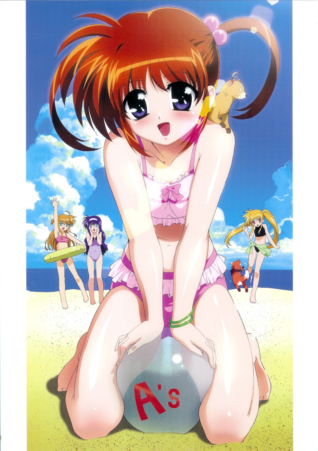 alisa_bannings arf bikini fate_testarossa mahou_shoujo_lyrical_nanoha mahou_shoujo_lyrical_nanoha_a's okuda_yasuhiro screening swimsuits takamachi_nanoha tsukimura_suzuka yuuno_scrya