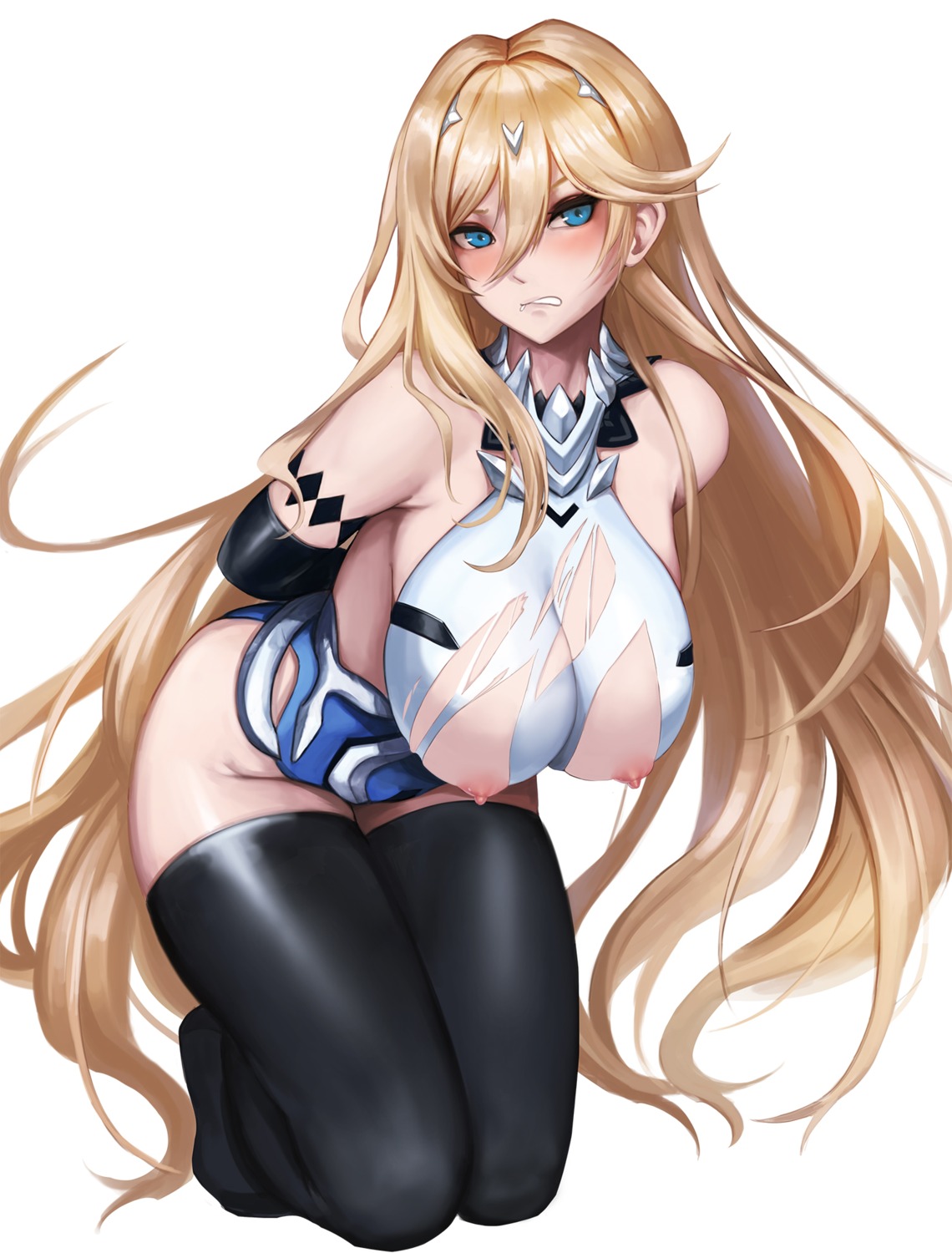 benghuai_xueyuan honkai_impact kibellin nipples no_bra thighhighs torn_clothes wardrobe_malfunction