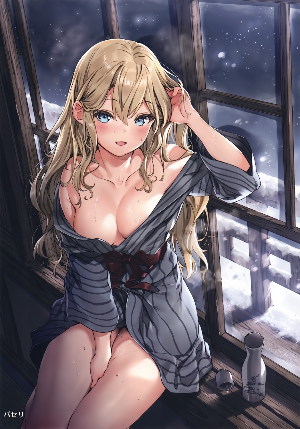 cleavage no_bra open_shirt paseri sake yukata