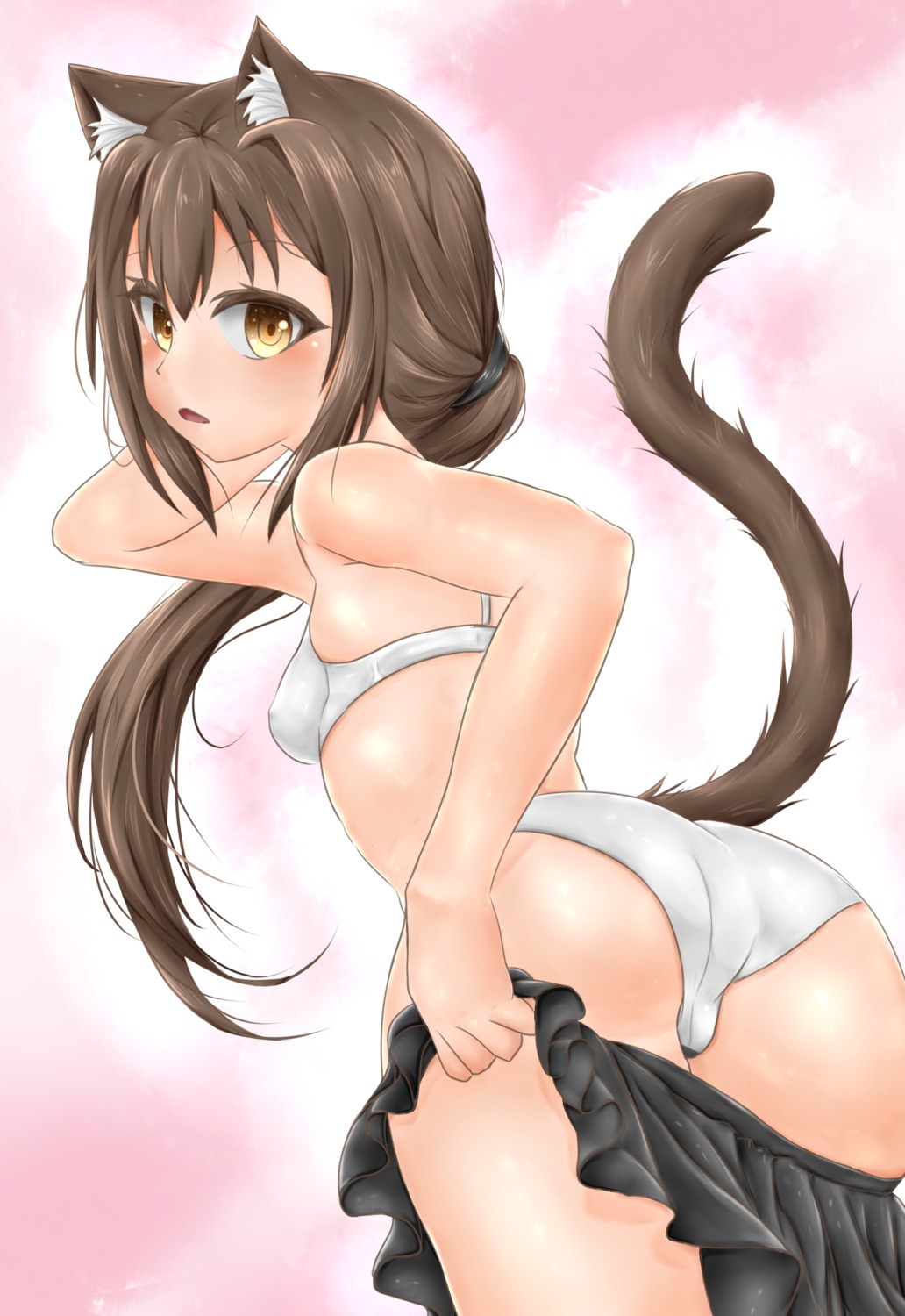 animal_ears ass bra cover_(artist) nekomimi pantsu tail undressing