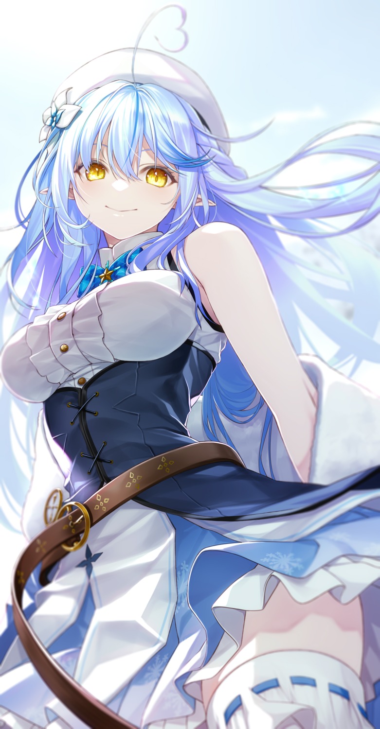 elf fenrir_(fenlil0316) hololive pointy_ears skirt_lift thighhighs yukihana_lamy