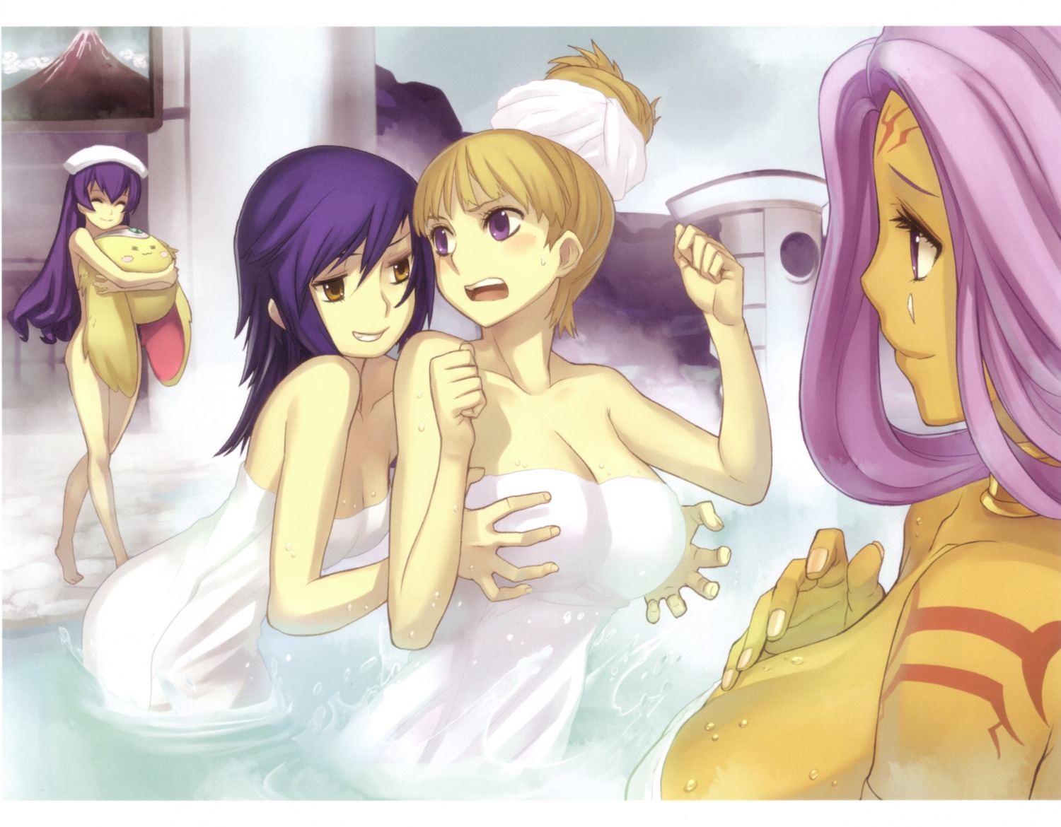 amarie_jerhad ar_tonelico ar_tonelico_2 breast_grab chroche_latel_pastalie cleavage cocona_vatel luca_truelywaath nagi_ryou naked onsen towel