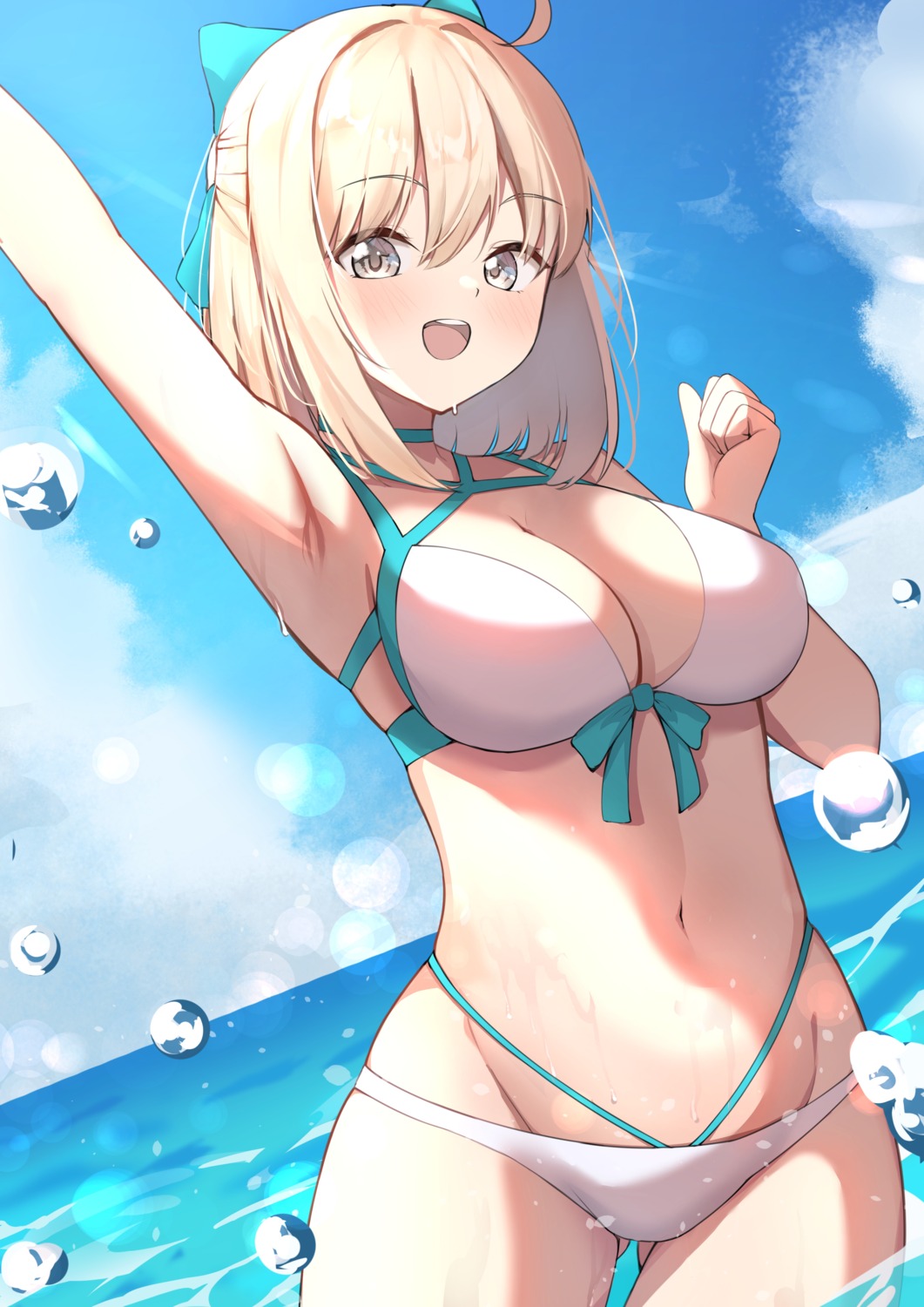 asashin_(asn) bikini fate/grand_order okita_souji_(fate) swimsuits wet