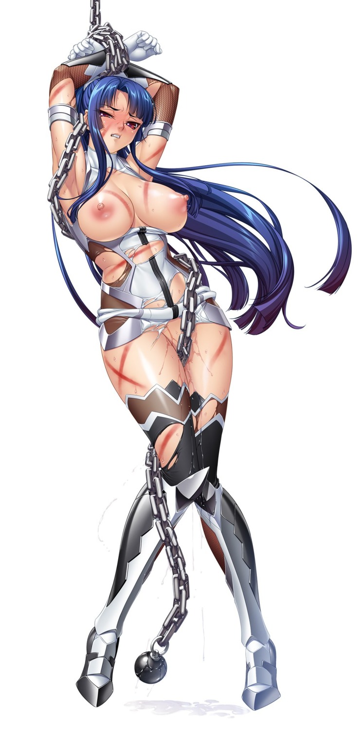 armor bondage breasts kagami lilith_soft nipples no_bra nopan pussy_juice taimanin_asagi thighhighs torn_clothes yatsu_murasaki