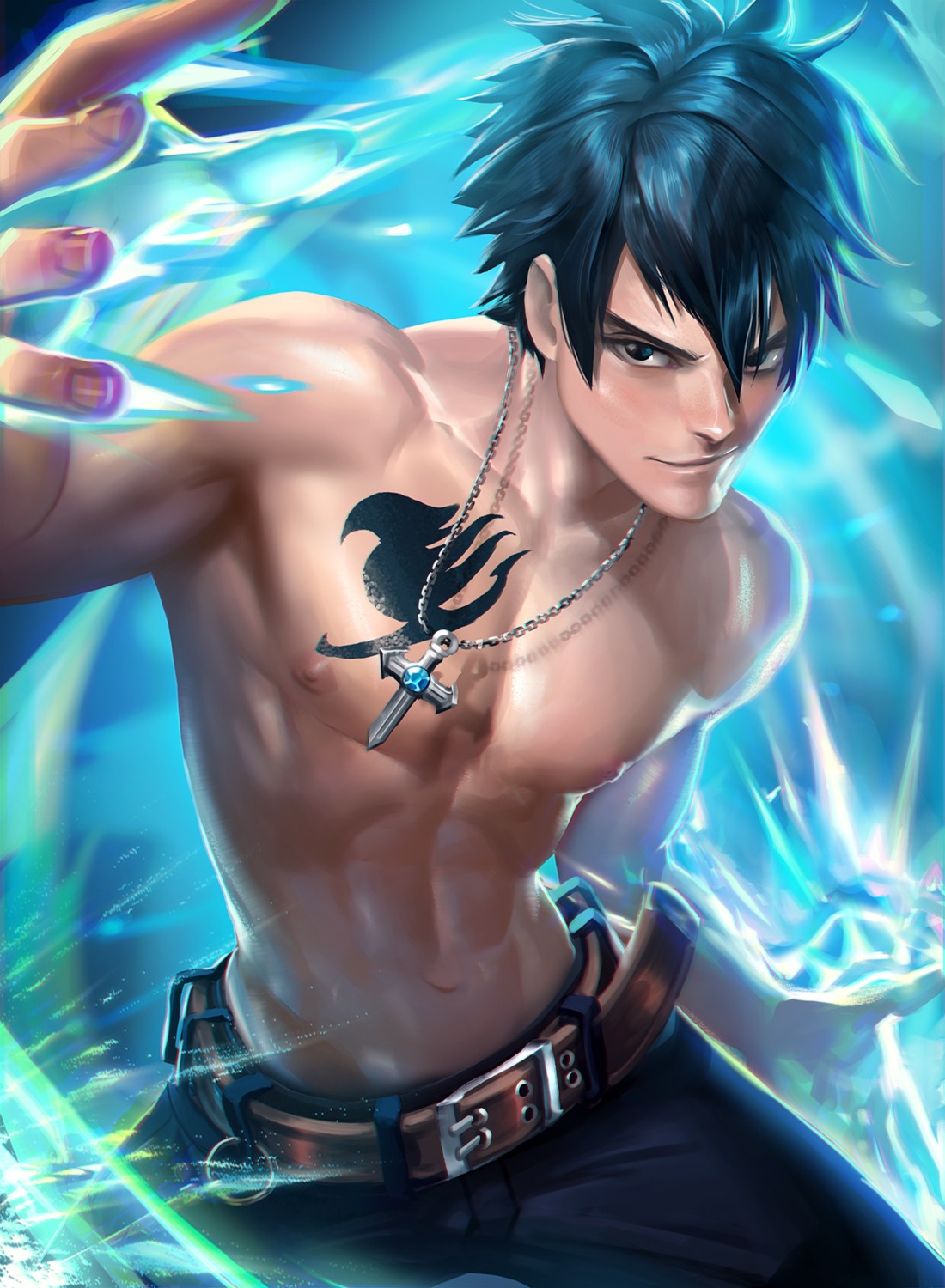 fairy_tail gray_fullbuster male sakimichan topless