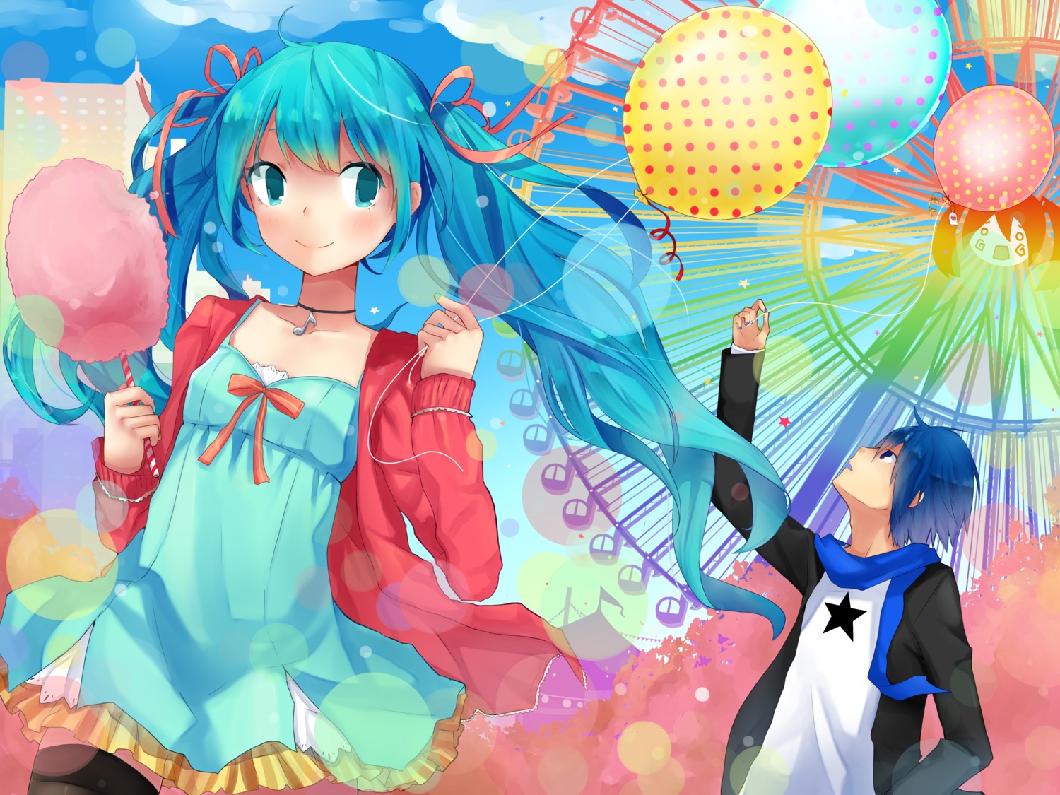 hatsune_miku kaito thighhighs vocaloid yuki.