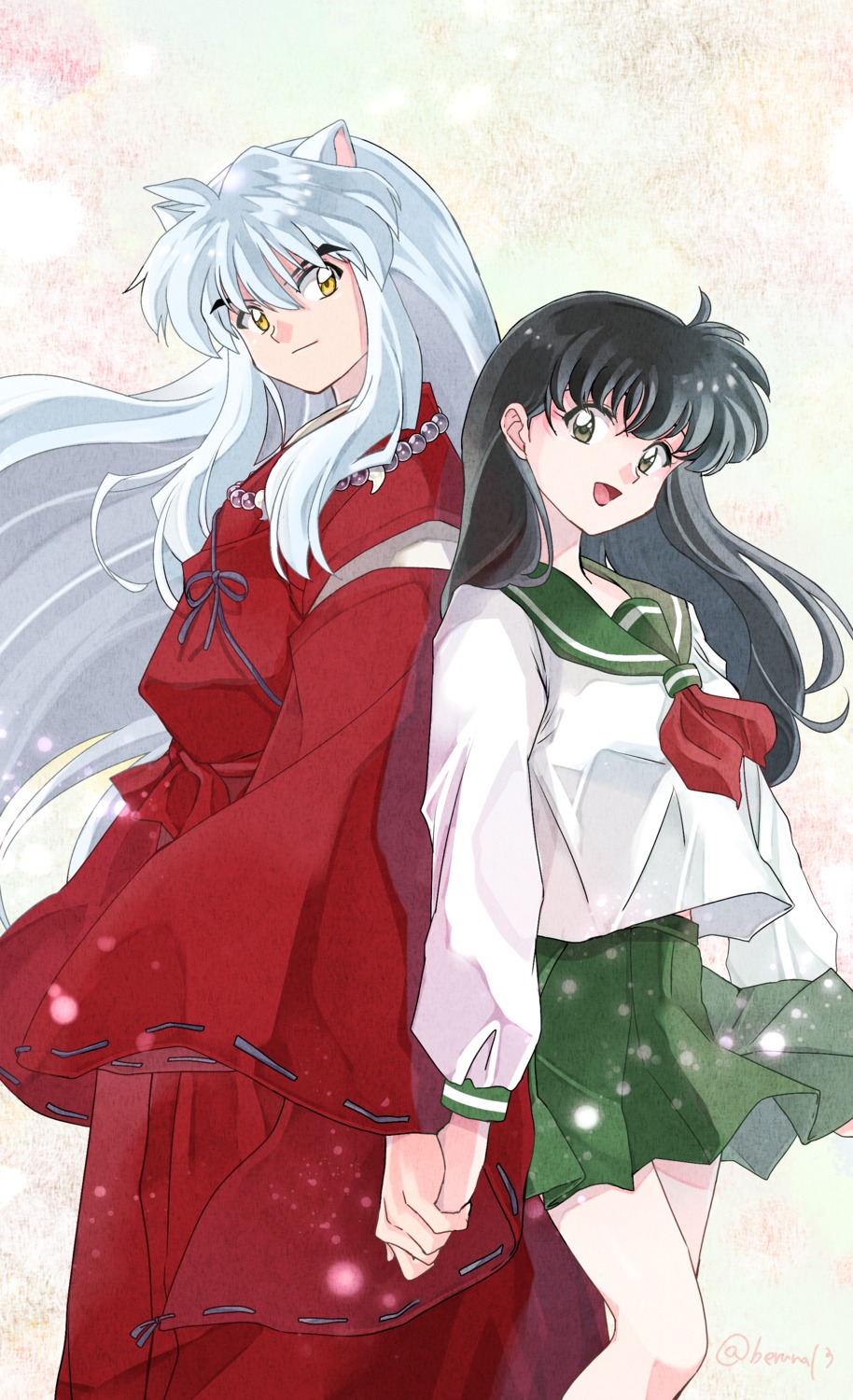 animal_ears higurashi_kagome inuko_(pixiv_6096383) inumimi inuyasha inuyasha_(character) japanese_clothes seifuku