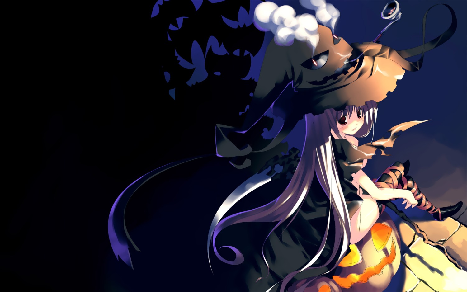 halloween kagome naked_cape thighhighs wallpaper witch