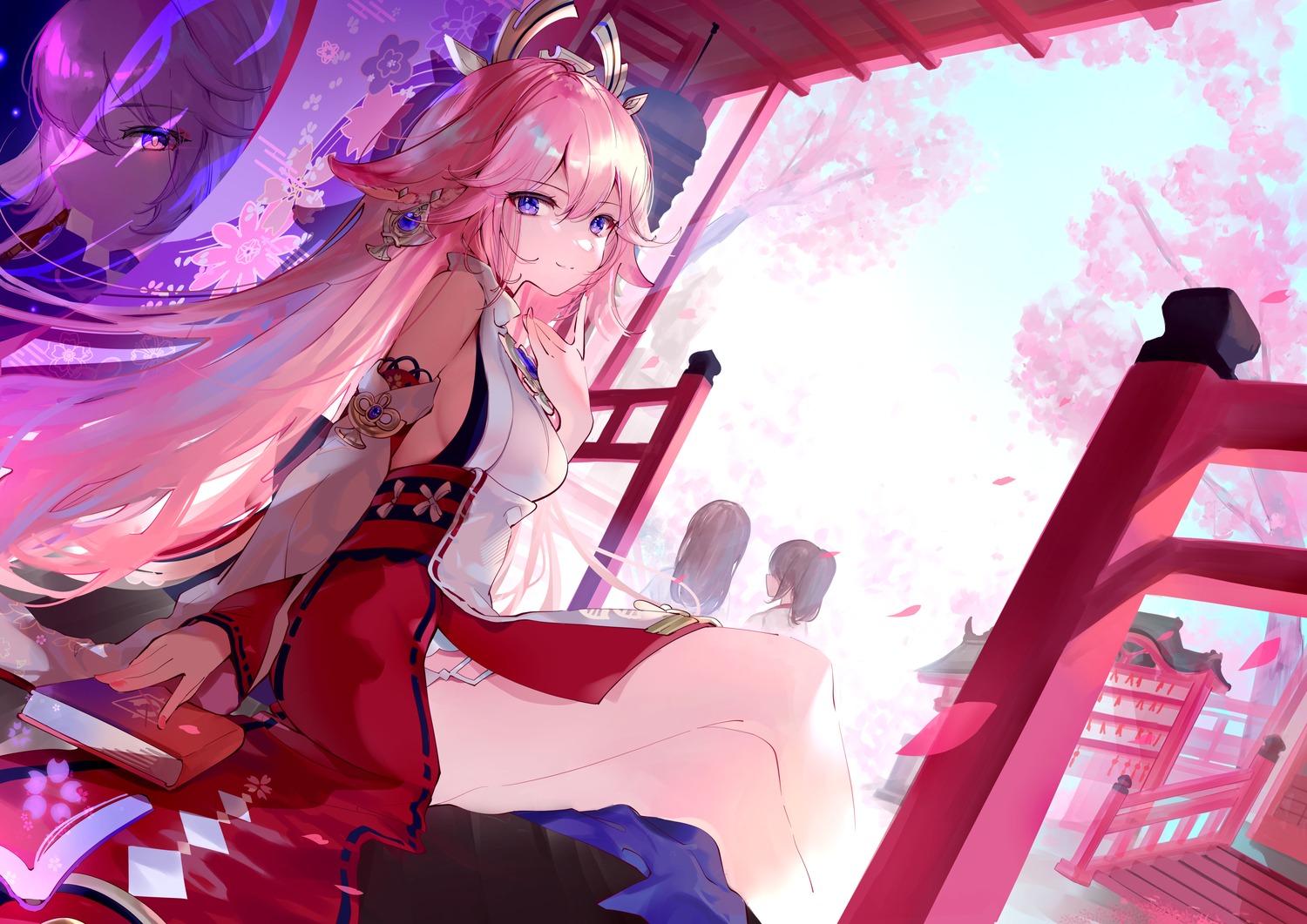 animal_ears genshin_impact hieno_hiro japanese_clothes kitsune no_bra yae_miko