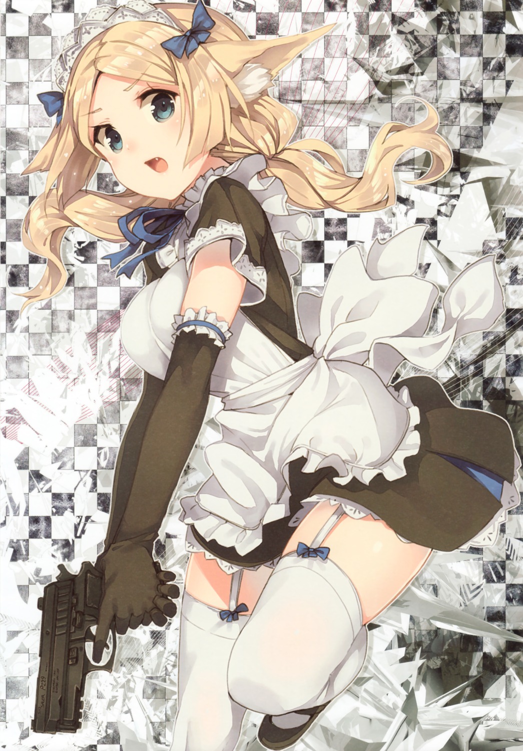 animal_ears gun hiiragi_ryou maid paseri stockings thighhighs