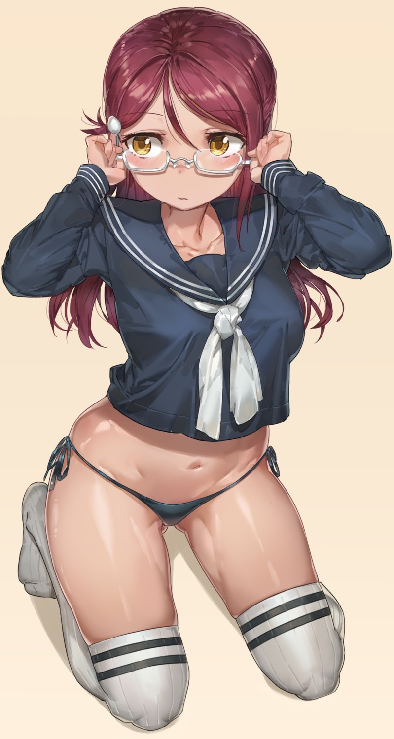 free_style_(yohan1754) love_live!_sunshine!! megane pantsu sakurauchi_riko seifuku string_panties thighhighs