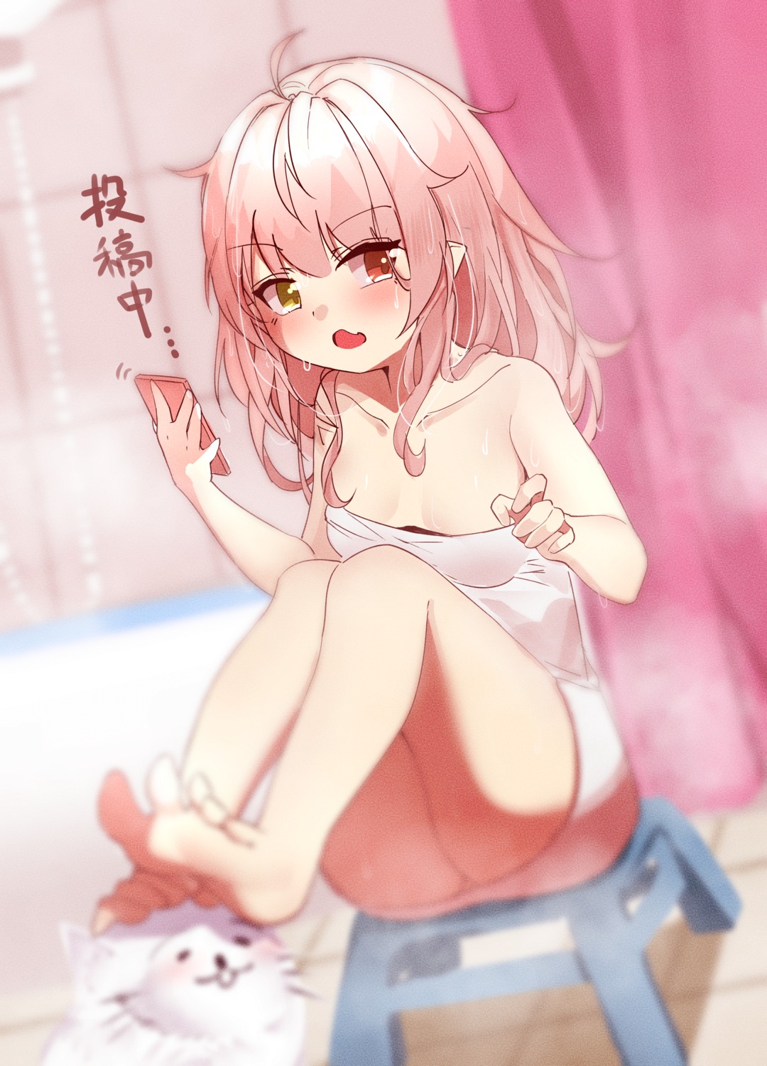 feechann feet heterochromia loli pointy_ears towel