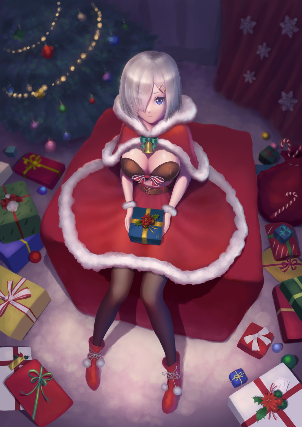 bikini_top christmas cleavage dress eno_ti_deng hamakaze_(kancolle) kantai_collection pantyhose swimsuits