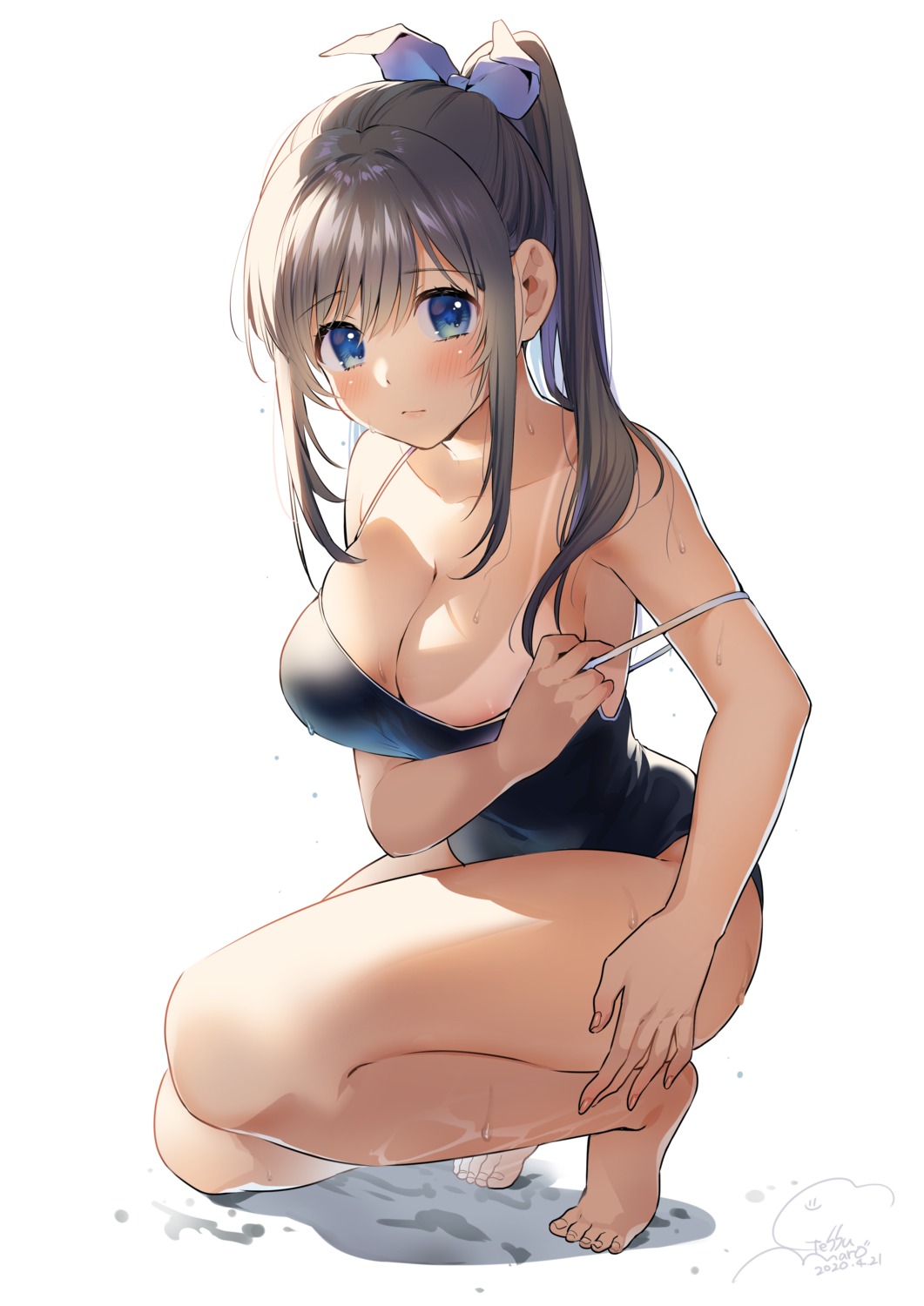 areola breast_hold geshumaro school_swimsuit swimsuits tan_lines undressing wet