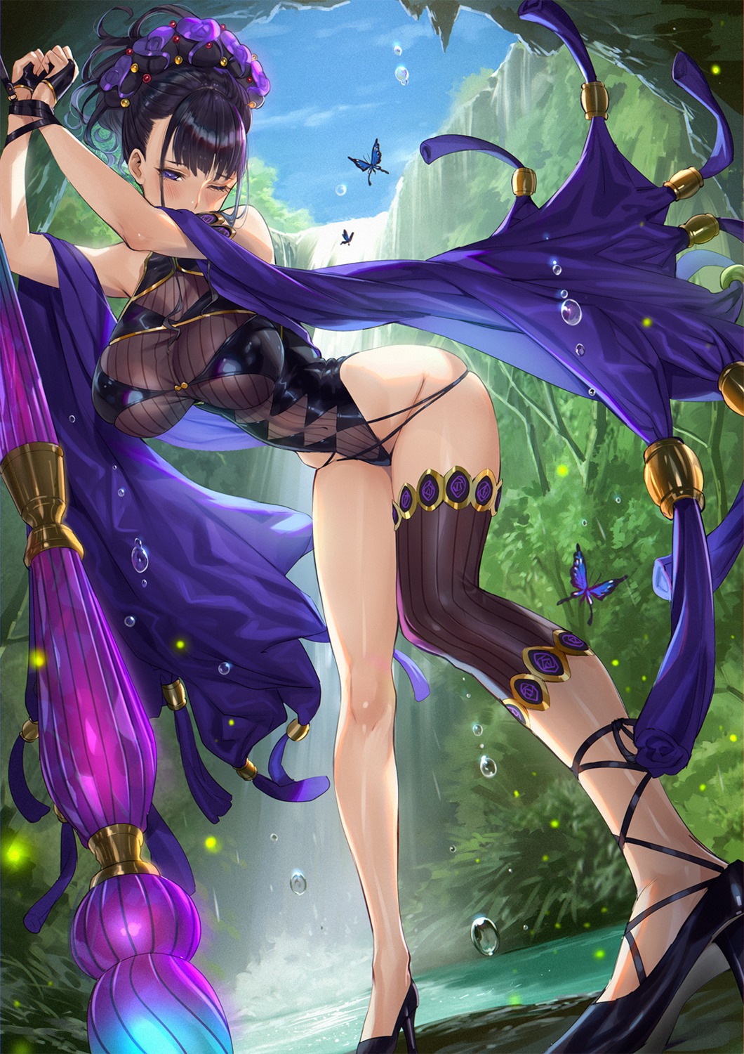 bondage erect_nipples fate/grand_order heels mhk_(mechamania) murasaki_shikibu_(fate) see_through swimsuits