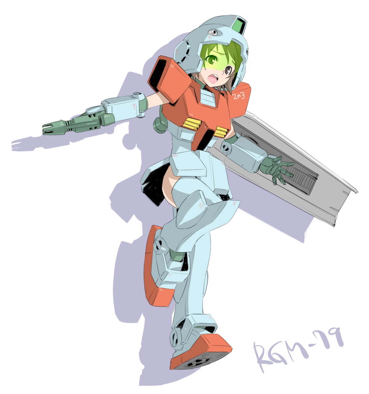 armor gun gundam mecha_musume mobile_suit_gundam rgm-79_gm syow-maru thighhighs