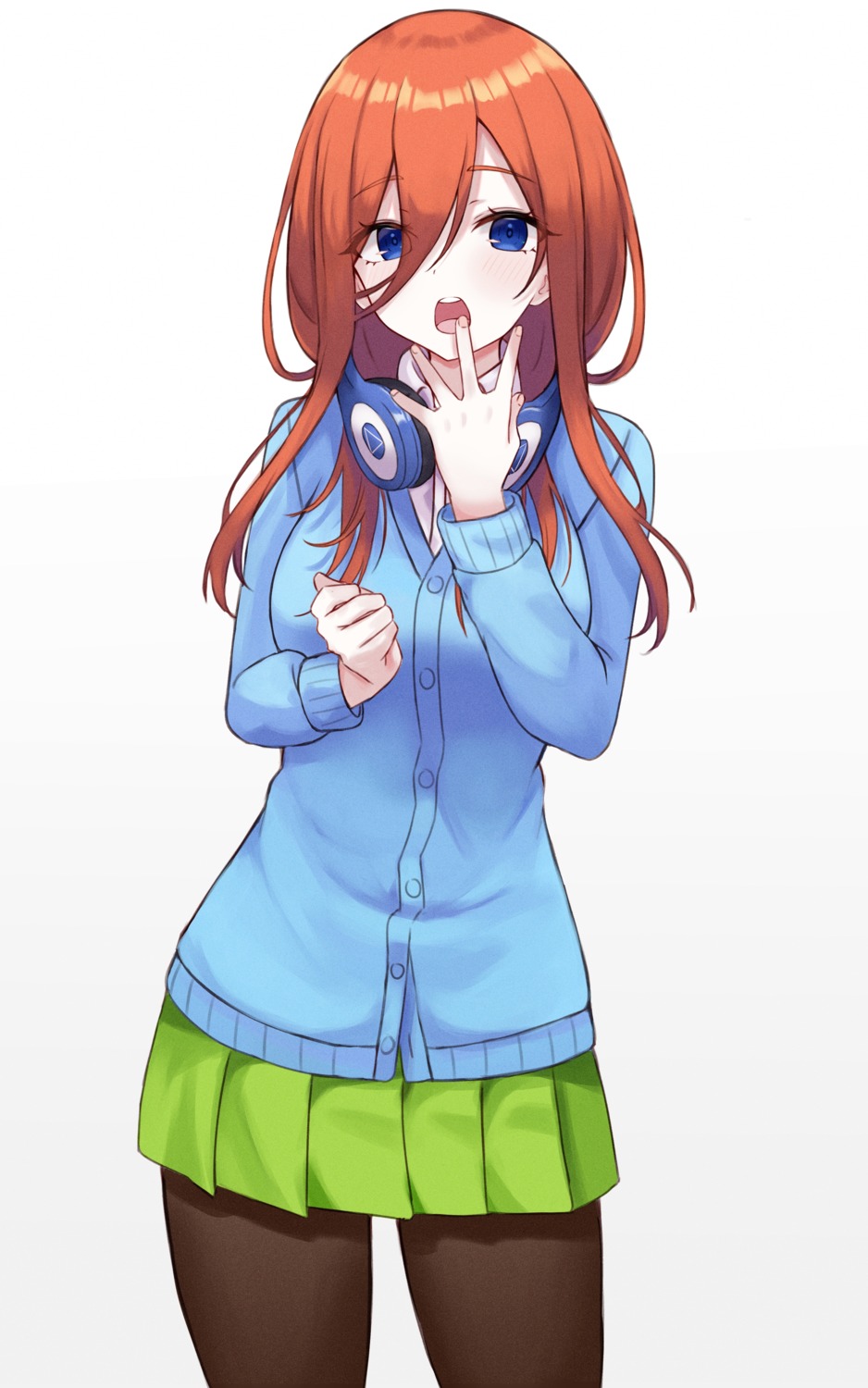 5-toubun_no_hanayome headphones kano_(wi3028) nakano_miku pantyhose seifuku sweater