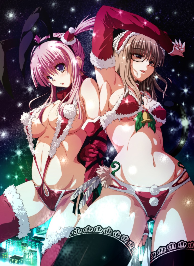 christmas kochipu megane thighhighs underboob