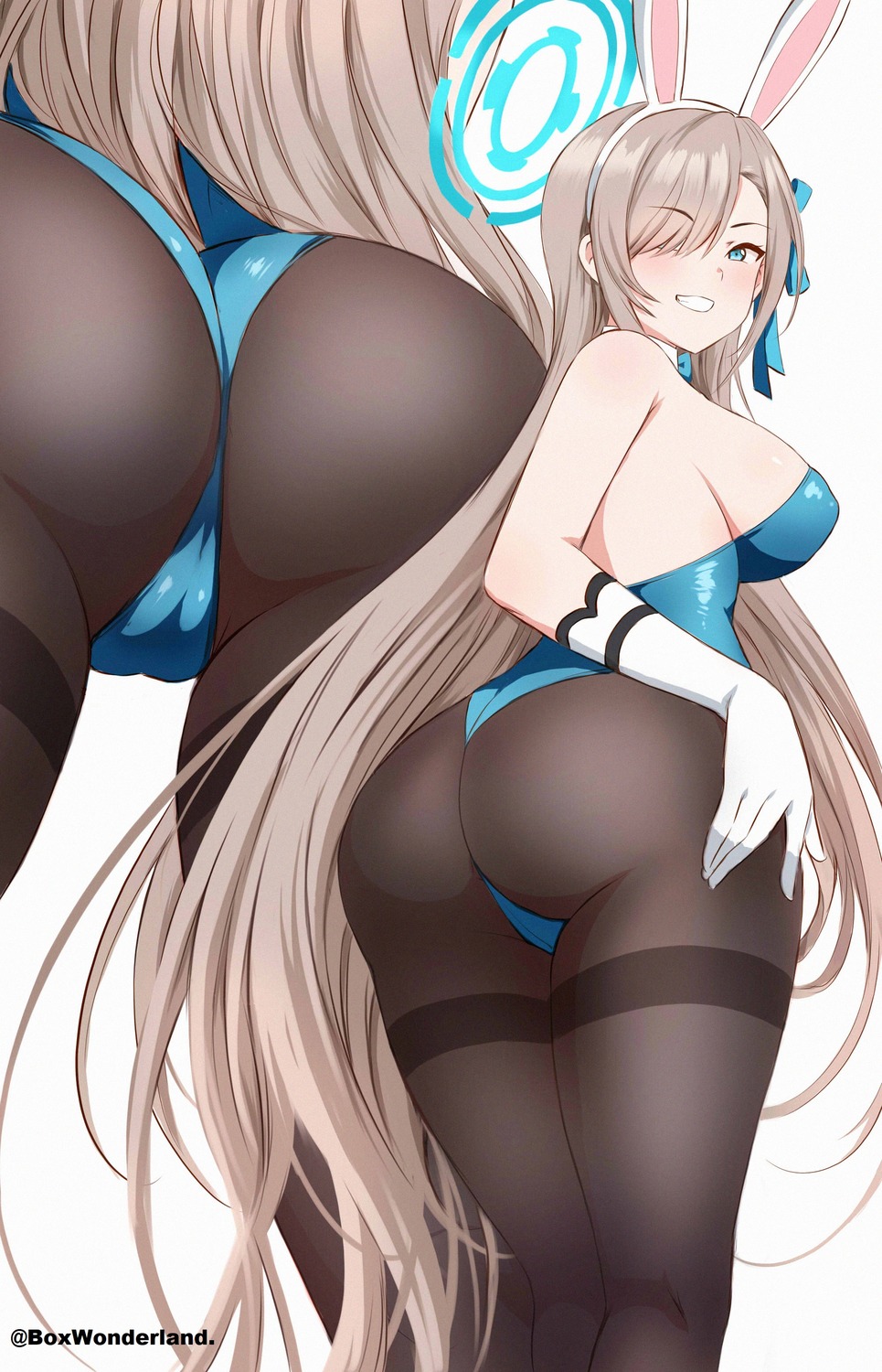 animal_ears ass blue_archive box_wonderland bunny_ears bunny_girl cameltoe halo ichinose_asuna no_bra pantyhose