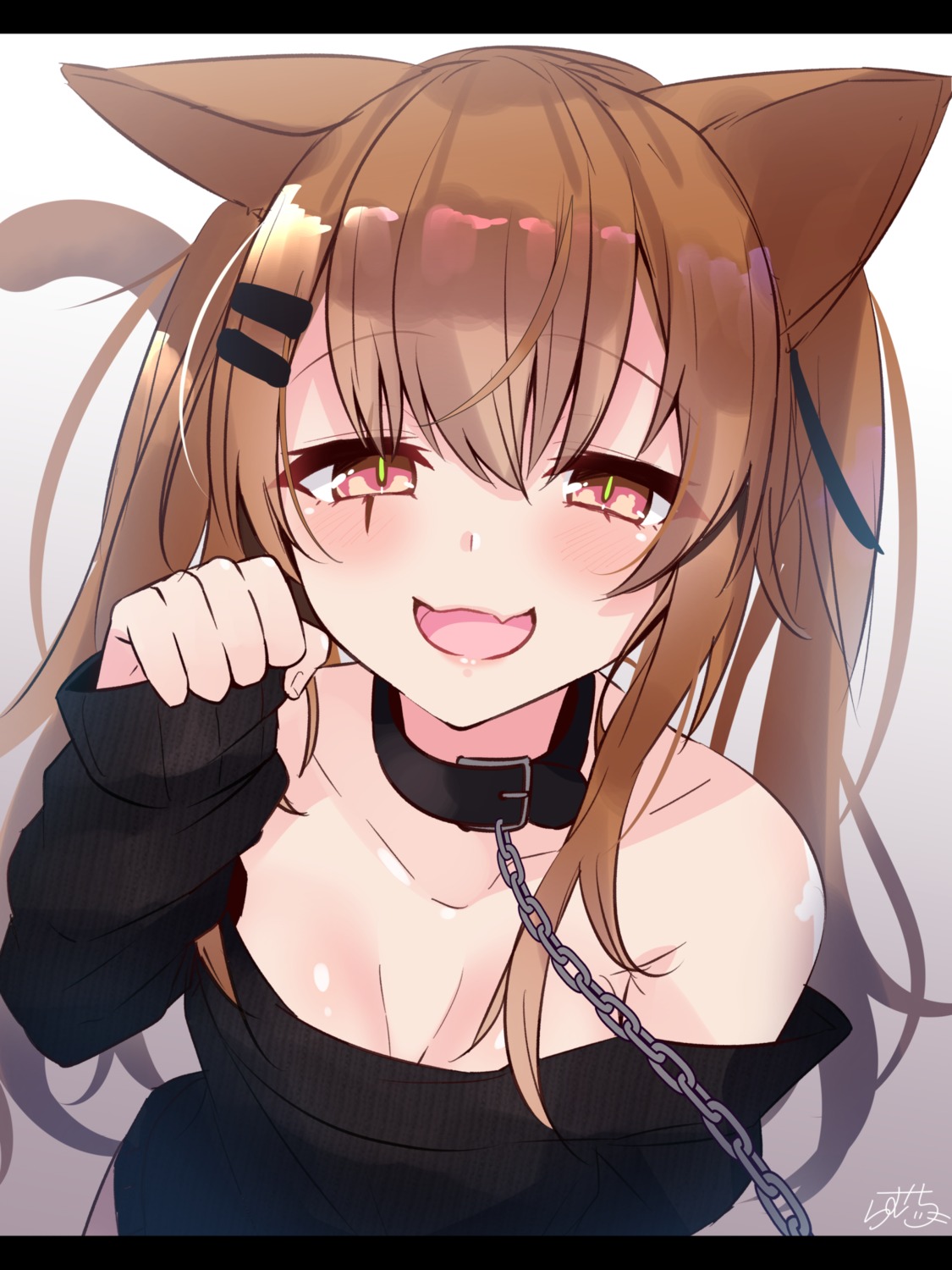 animal_ears cleavage girls_frontline nekomimi ramchi sweater tail ump9_(girls_frontline)