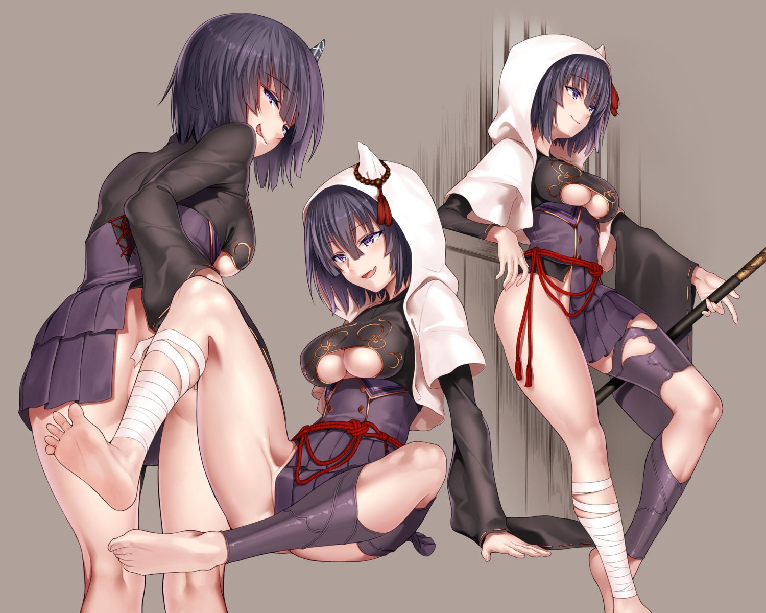 asian_clothes ass bandages feet horns no_bra nopan orochi_itto weapon