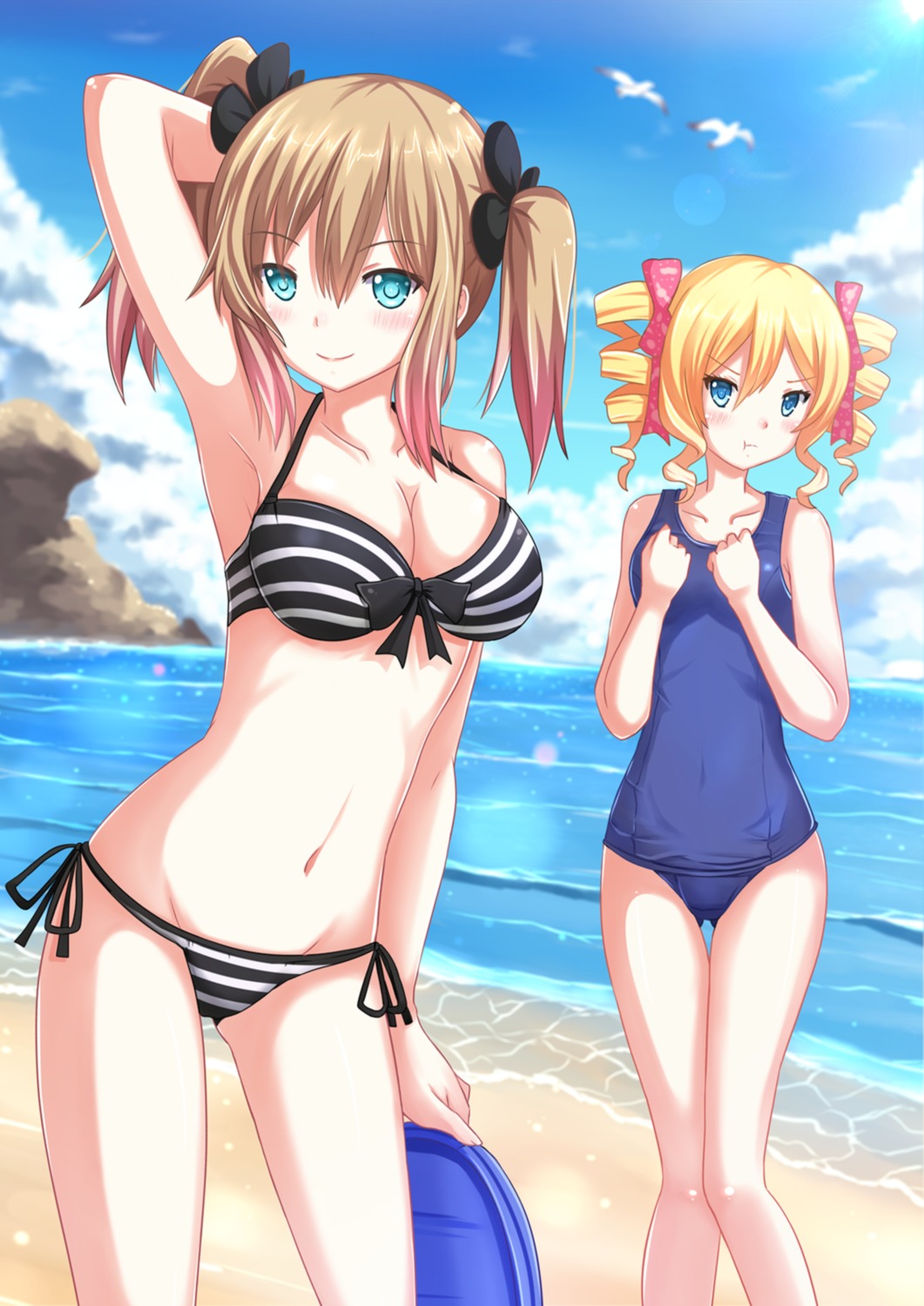 bikini cleavage dairenji_suzuka hamatora honey_(hamatora) kazenokaze school_swimsuit swimsuits tokyo_ravens