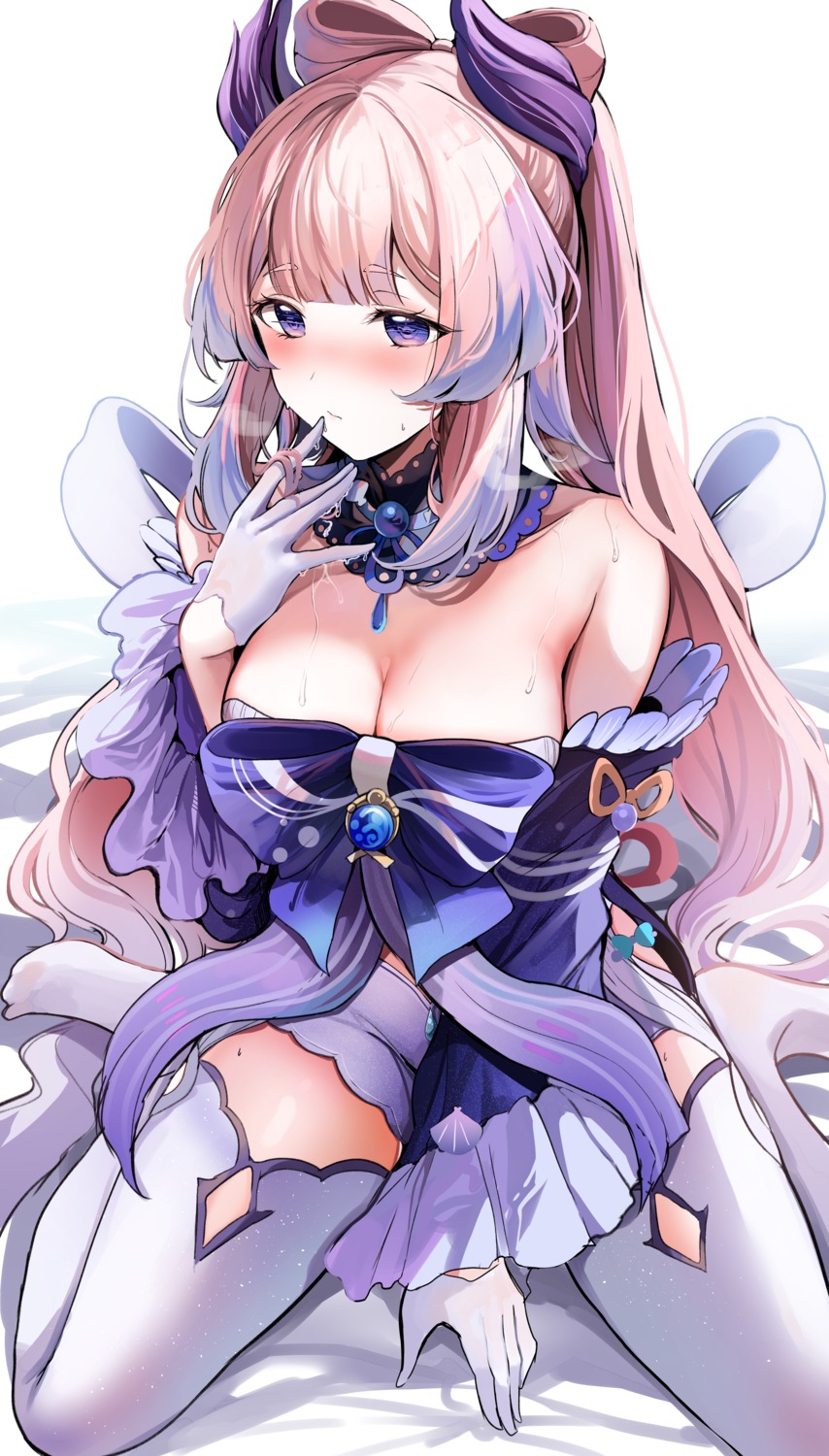 genshin_impact no_bra sak sangonomiya_kokomi thighhighs