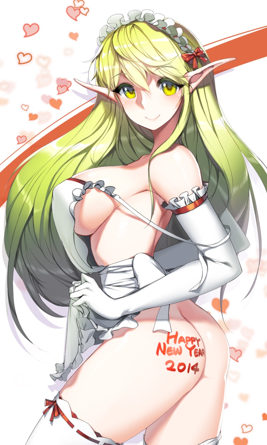 ass elf elsword erect_nipples naked_apron pointy_ears rena_(elsword) snowball