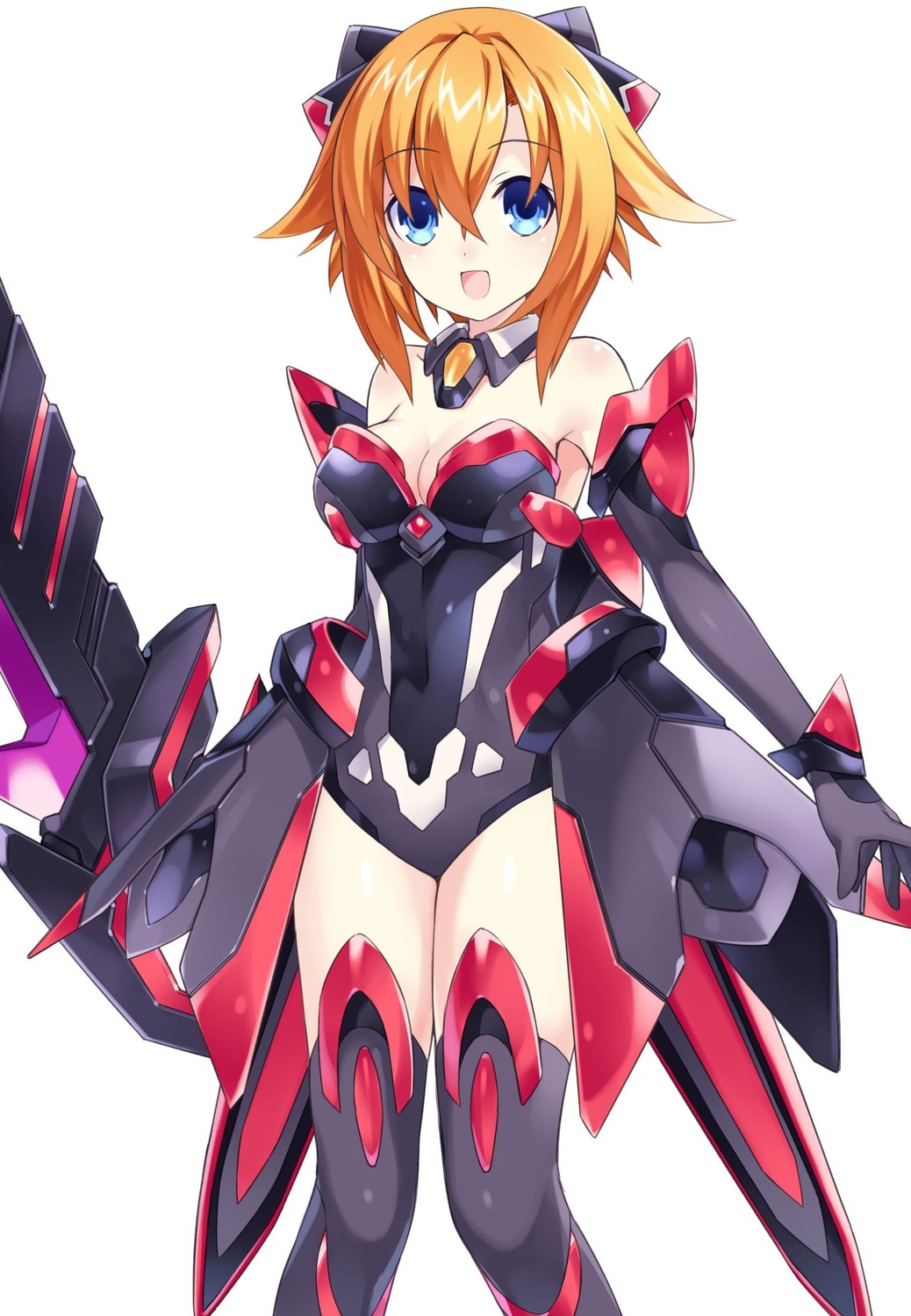 bodysuit choujigen_game_neptune_sisters_vs_sisters cleavage cosplay higurashi_no_naku_koro_ni no_bra tagme thighhighs weapon