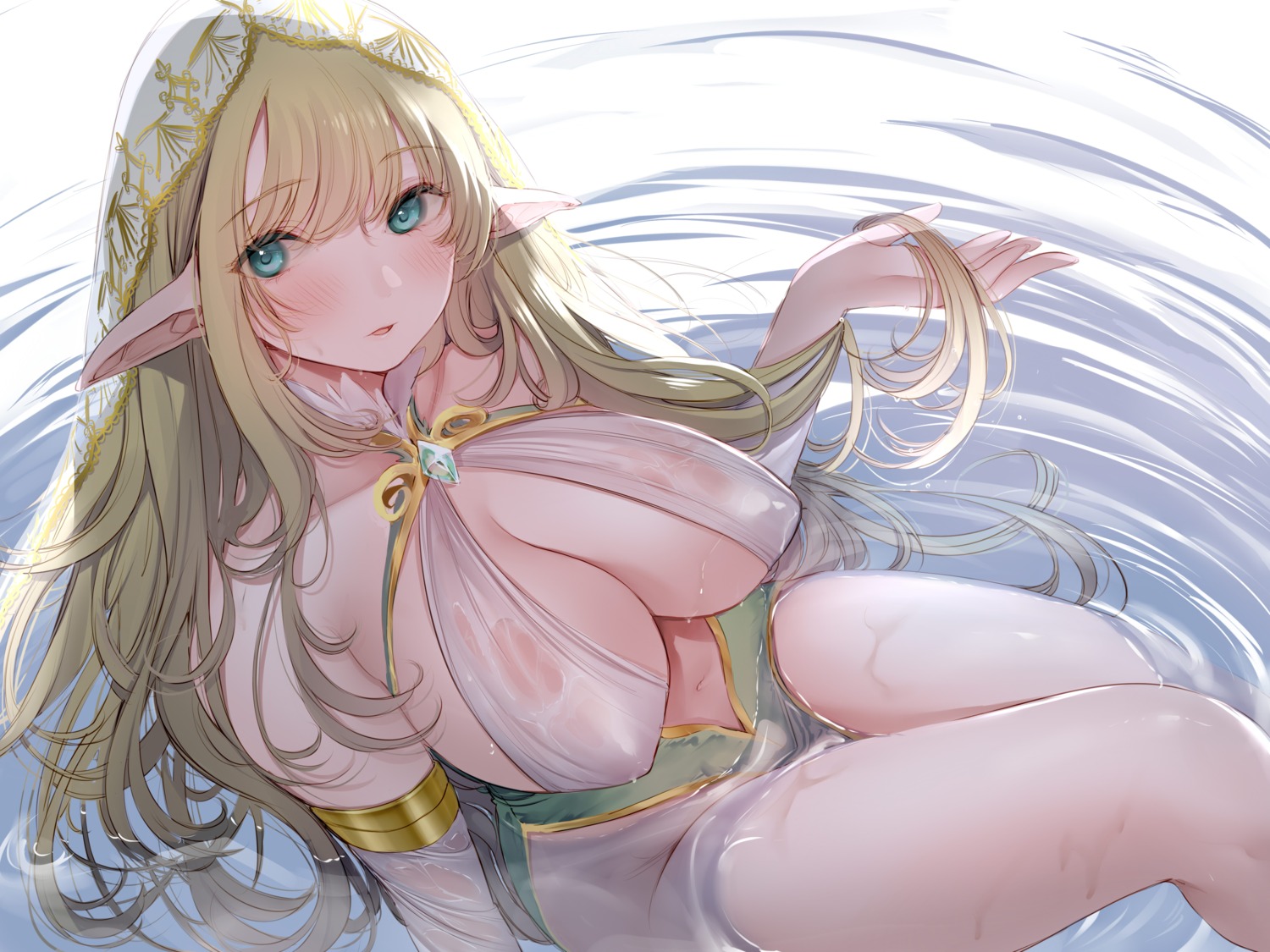 amane_ruri elf erect_nipples no_bra pointy_ears see_through wet wet_clothes