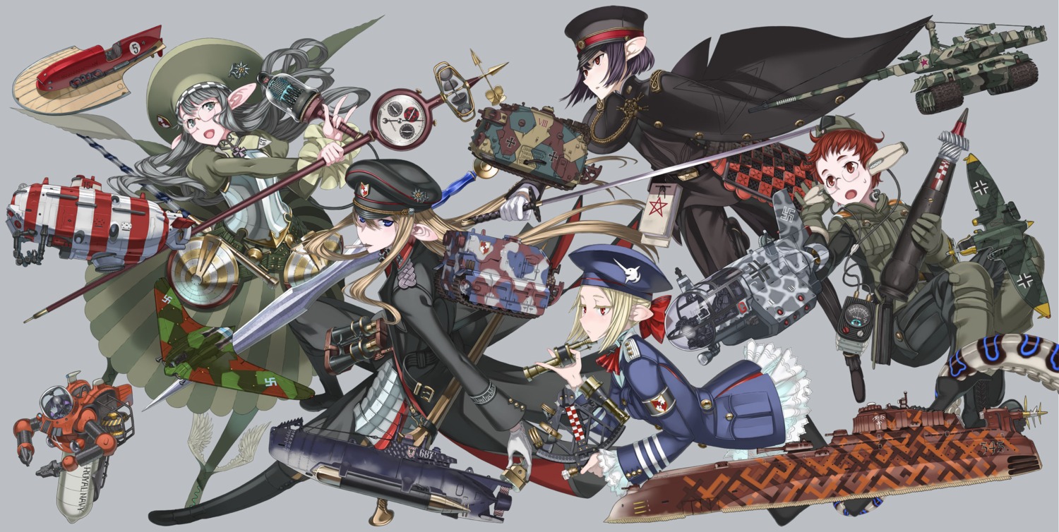 dress elf honjou_raita jpeg_artifacts megane pantyhose pointy_ears smoking sword uniform weapon