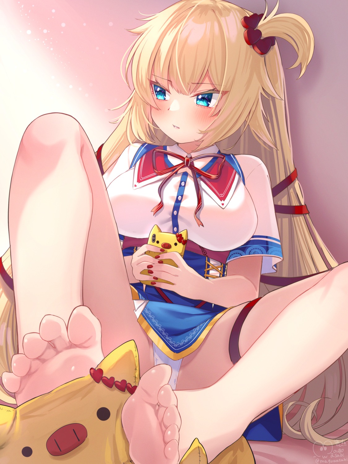 akai_haato cameltoe feet garter hololive magowasabi pantsu seifuku skirt_lift