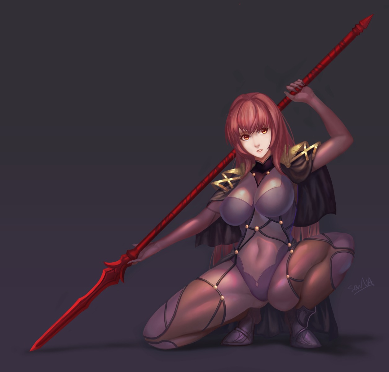 bodysuit fate/grand_order heels scathach_(fate/grand_order) senna_(artist) weapon