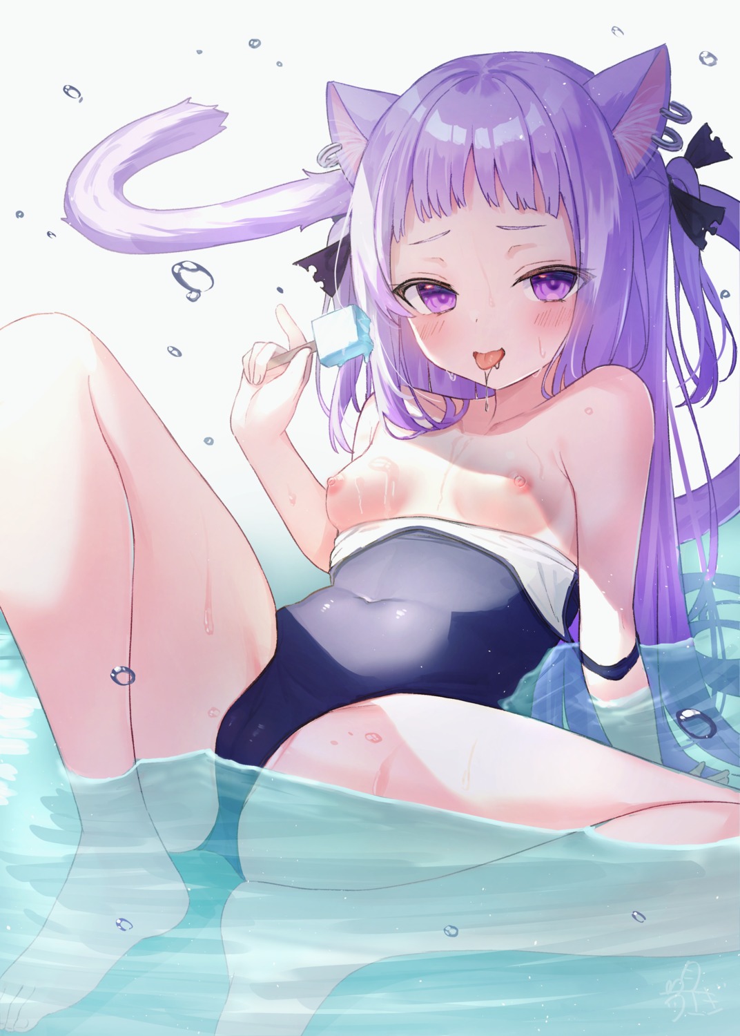 animal_ears breasts cameltoe loli nekomimi nipples school_swimsuit swimsuits tail tsuki_usagi wet