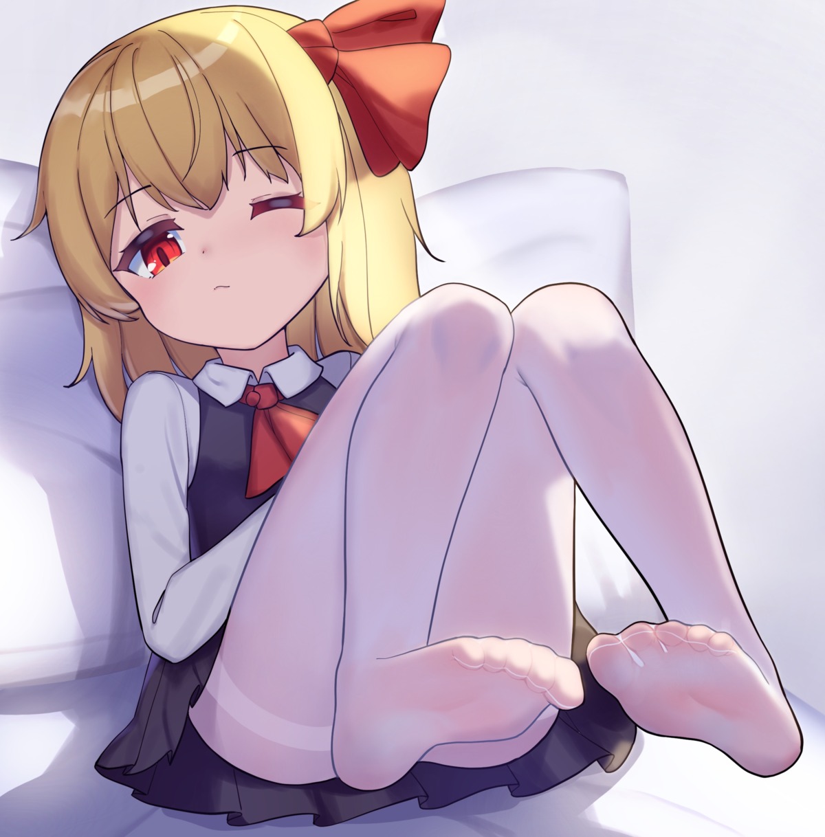 feet lulumiya_(abbb1233) pantyhose rumia skirt_lift touhou