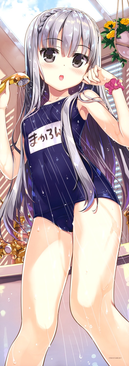 bathing cameltoe fujima_takuya school_swimsuit stick_poster swimsuits wet