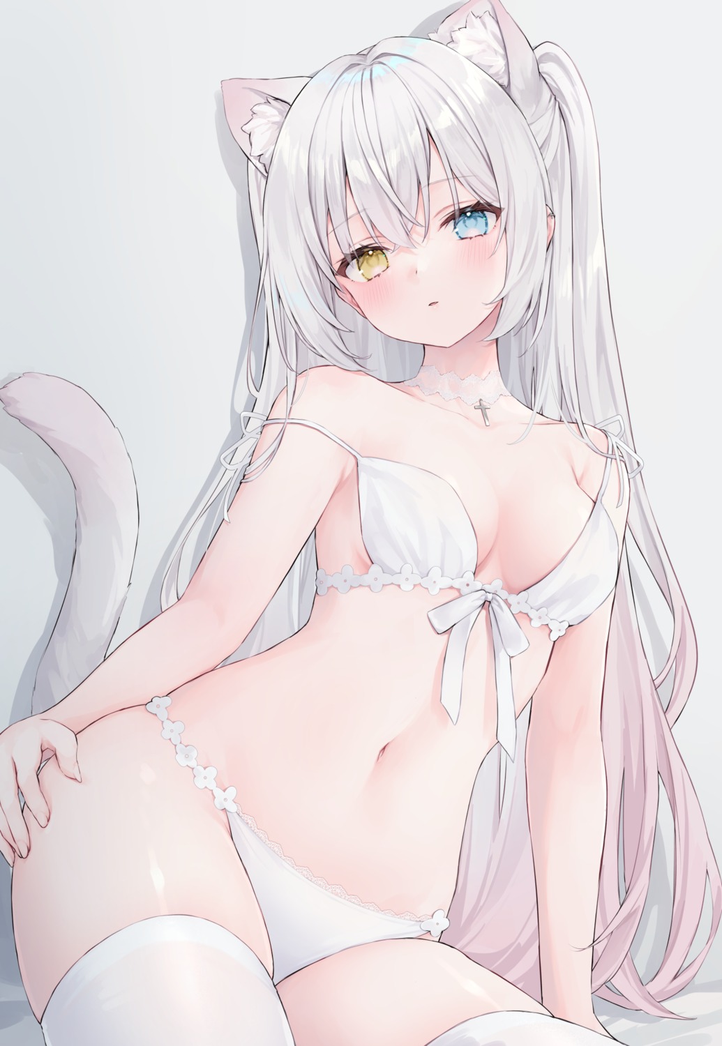 animal_ears bra heterochromia nekomimi pantsu shano_hiyori tail thighhighs