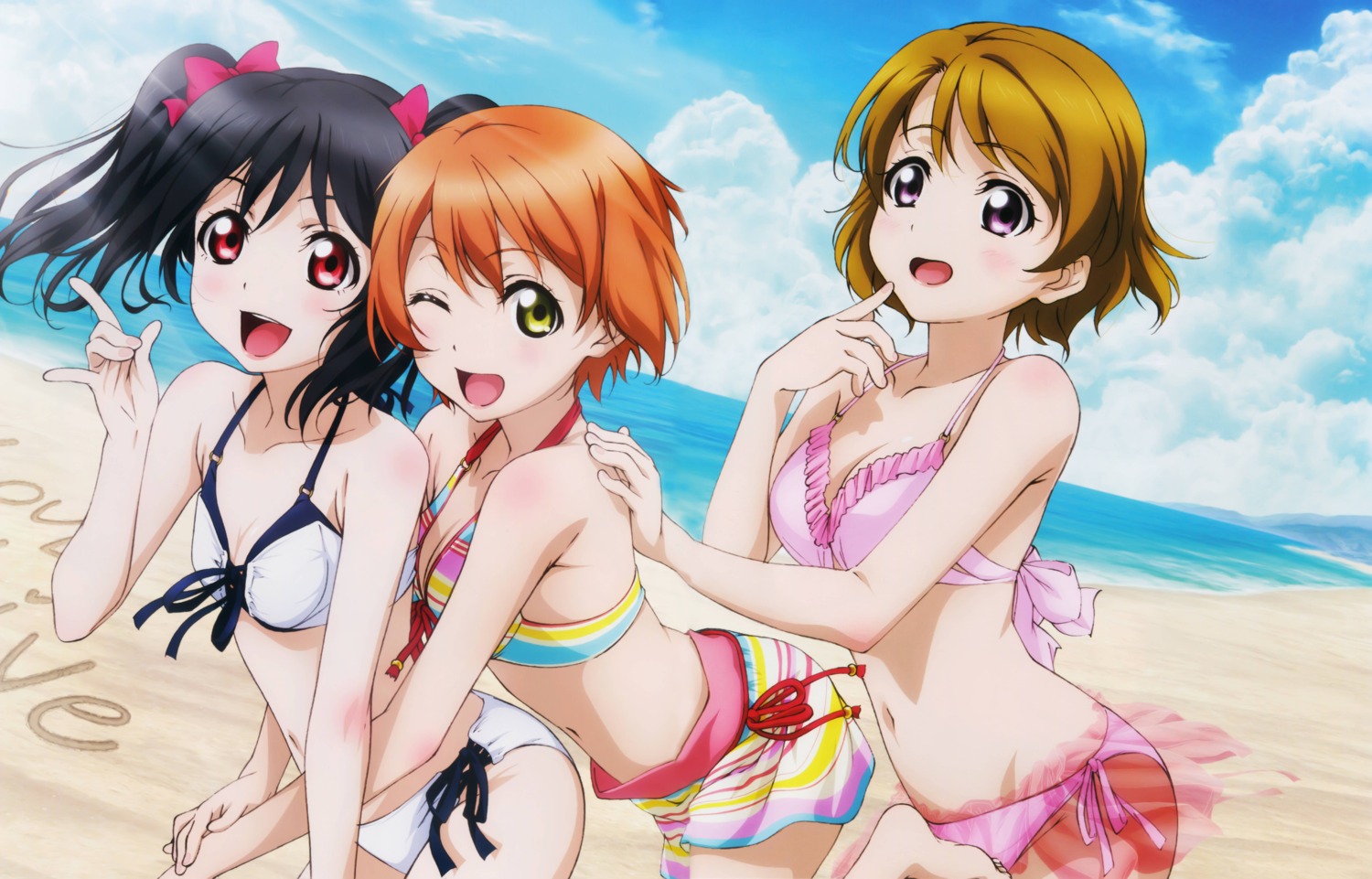 bikini hoshizora_rin koizumi_hanayo love_live! oosugi_naohiro swimsuits yazawa_nico