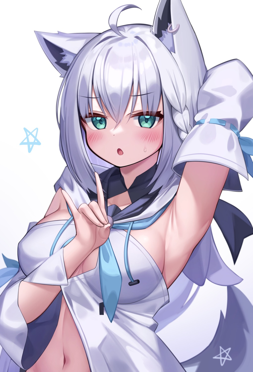 animal_ears deaver hololive hololive_gamers kitsune no_bra shirakami_fubuki tail