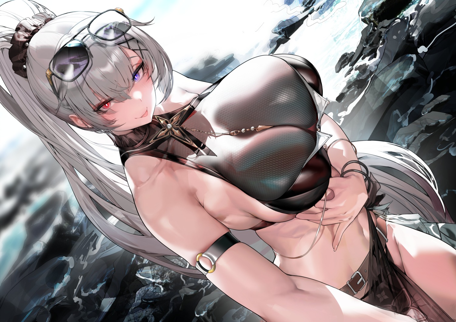 aether_gazer bikini heterochromia kotachi_(aether_gazer) megane see_through swimsuits xlnosearch_(xlxiaoluodiaofa)