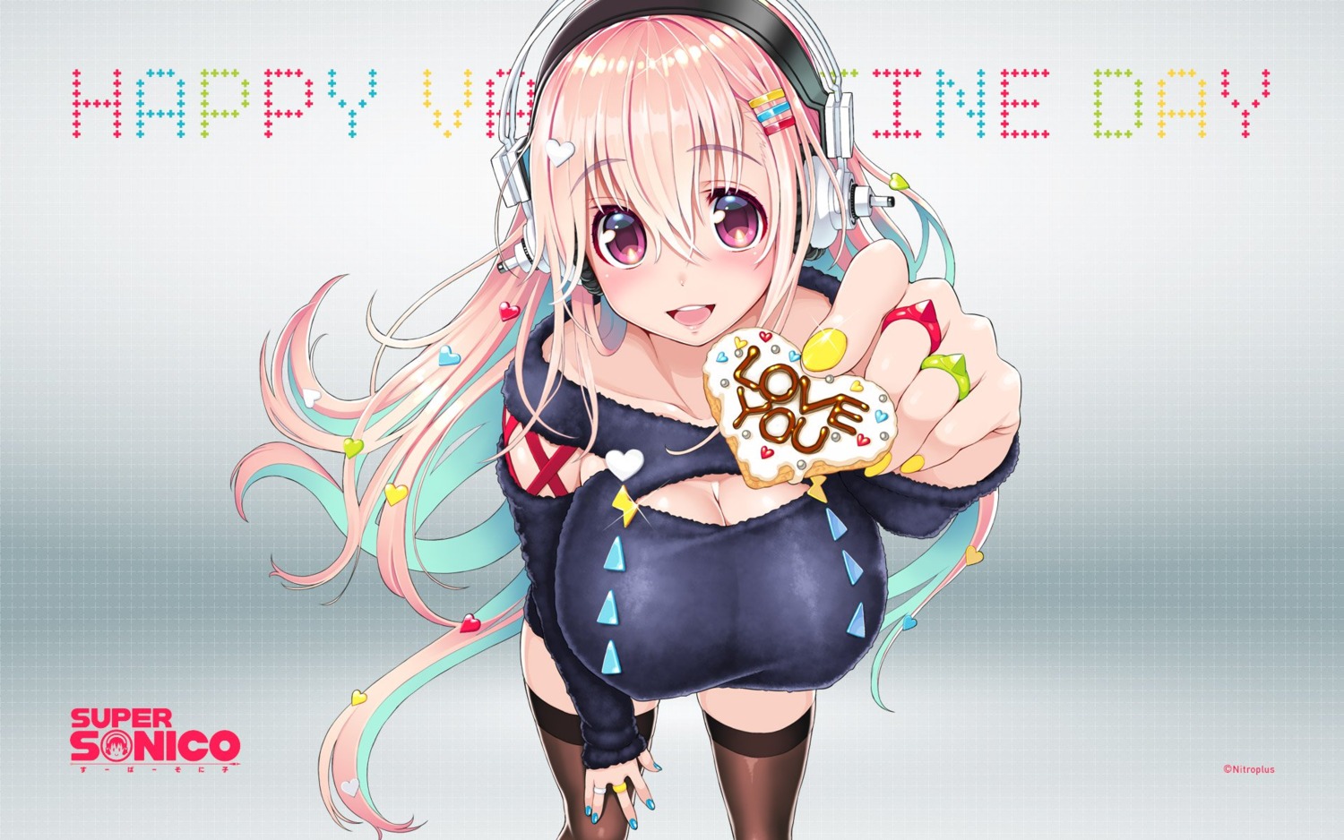 cleavage headphones sonico super_sonico thighhighs tsuji_santa valentine wallpaper