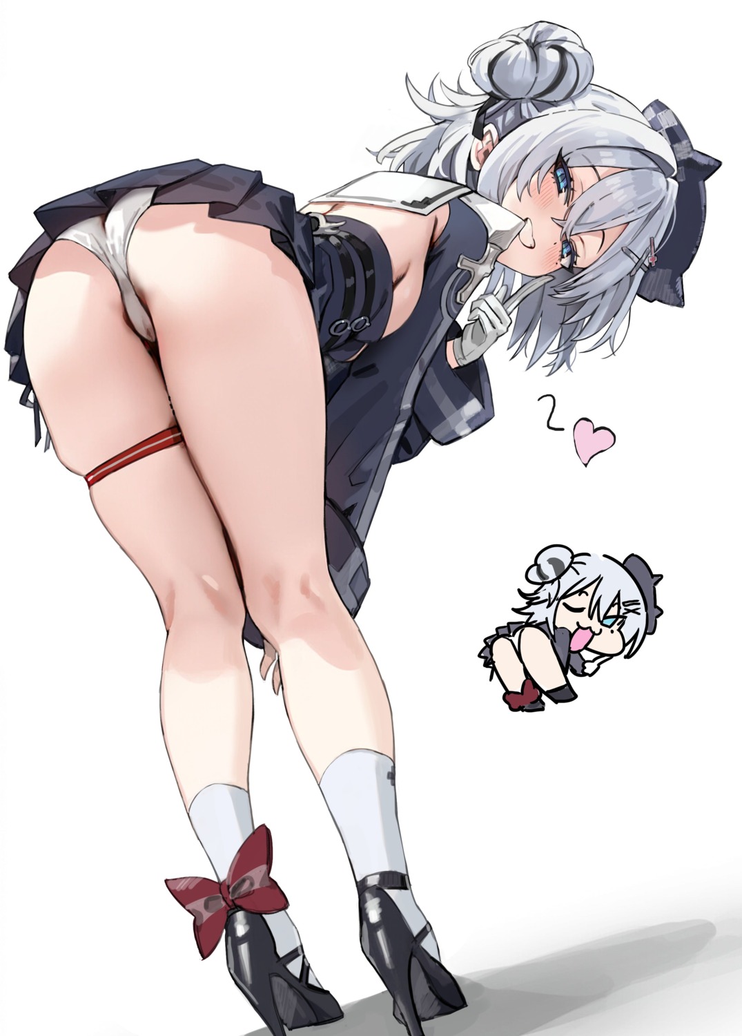 ass azur_lane chibi freng garter heels jade_(azur_lane) no_bra pantsu skirt_lift thong uniform