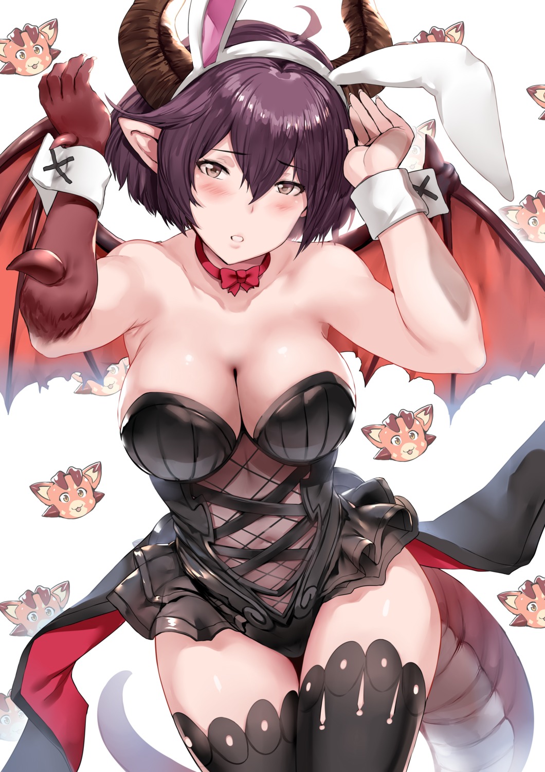 animal_ears bunny_ears cleavage granblue_fantasy hews horns pointy_ears tail thighhighs wings