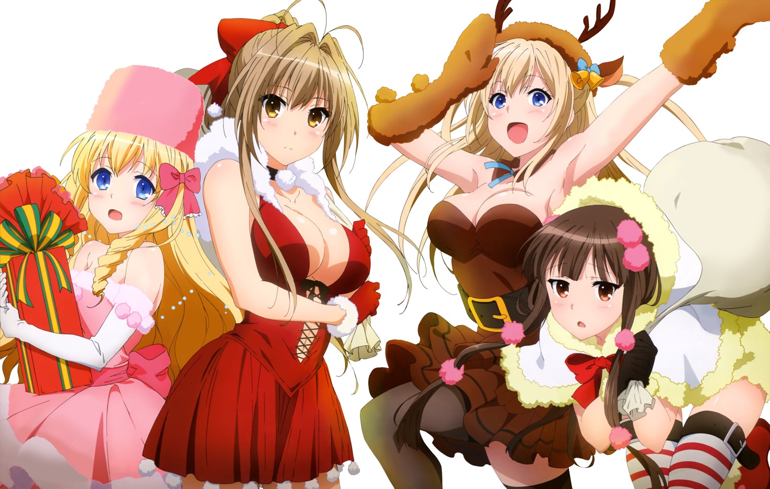 amagi_brilliant_park animal_ears christmas cleavage cosplay dress fujita_haruka horns kobori latifah_fleuranza no_bra pantyhose sento_isuzu sylphy thighhighs